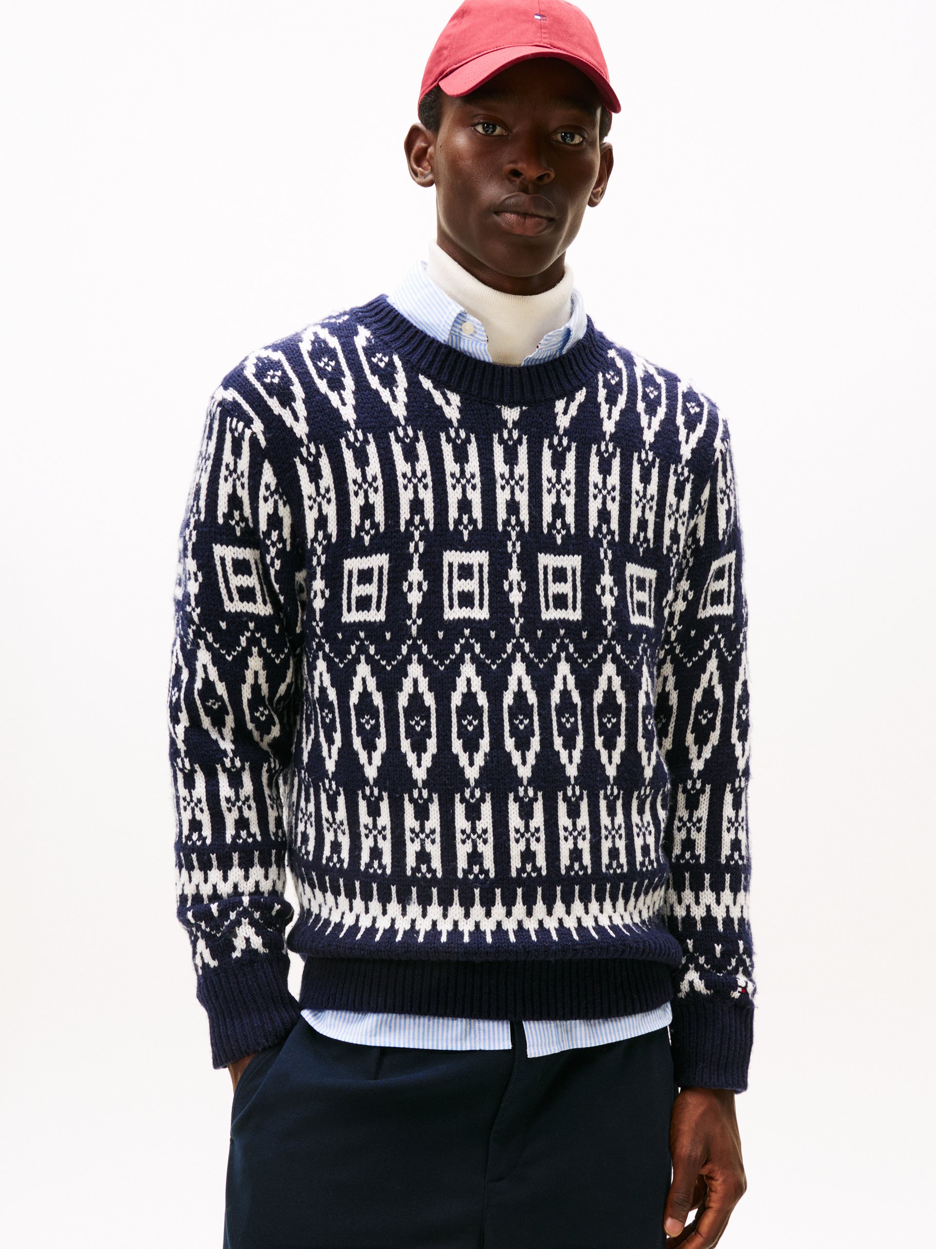 Tommy Hilfiger wełniany sweter Mężczyźni Wełna niebieski|biały