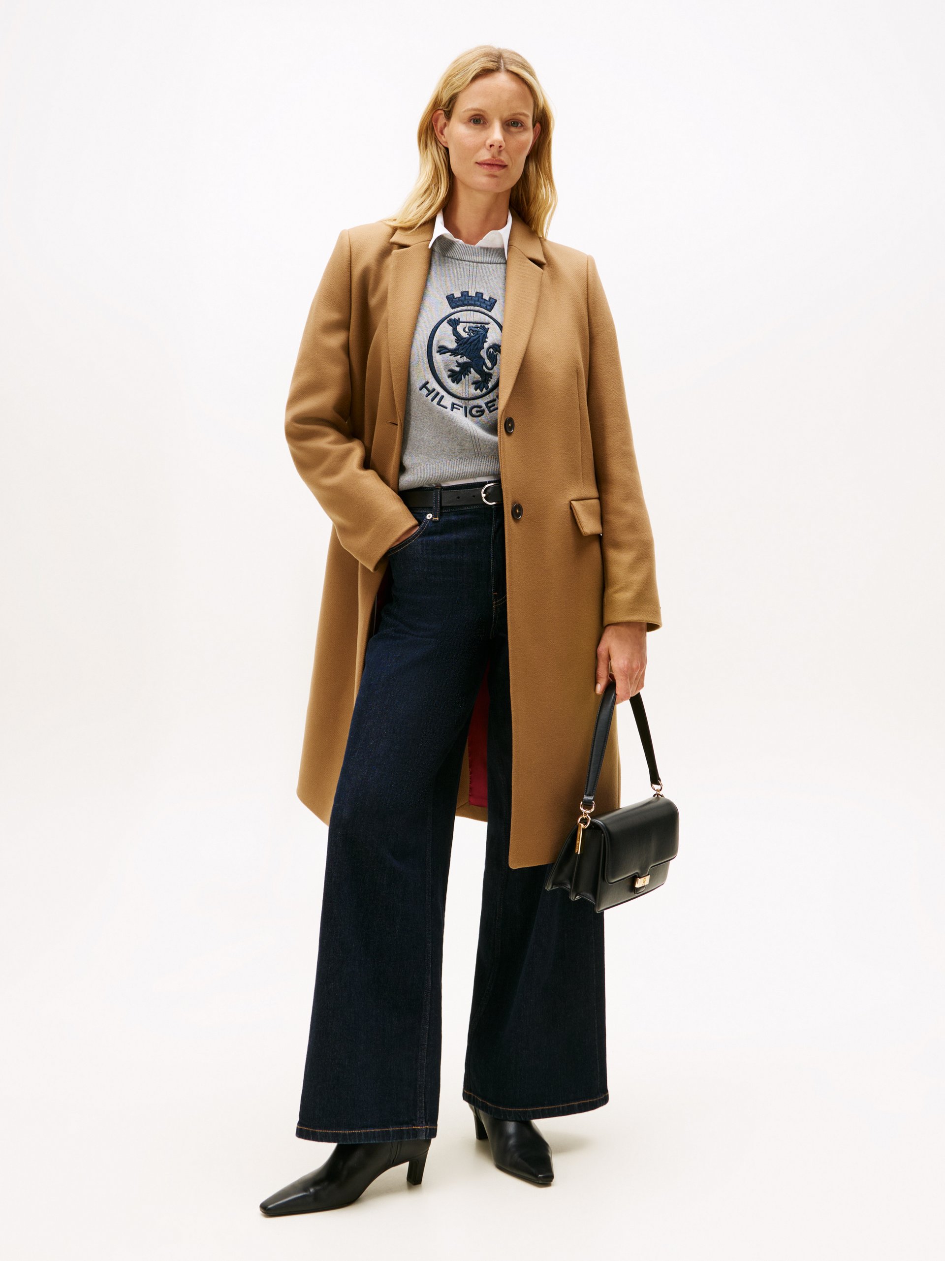 Tommy Hilfiger Wełniany płaszcz z zawartością kaszmiru Kobiety Wełna brązowy