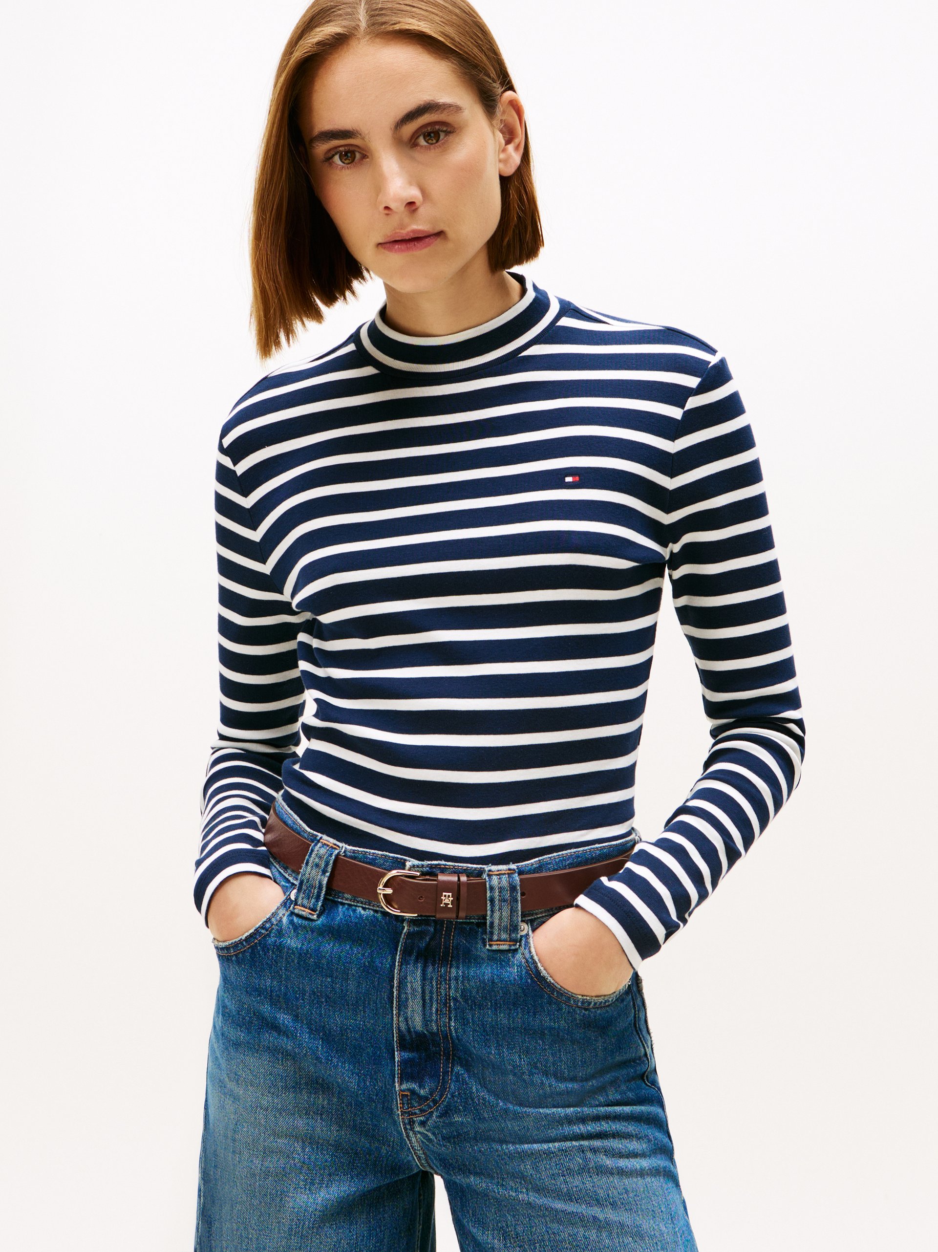 Tommy Hilfiger koszulka z długim rękawem - Kobiety Bawełna niebieski|biały