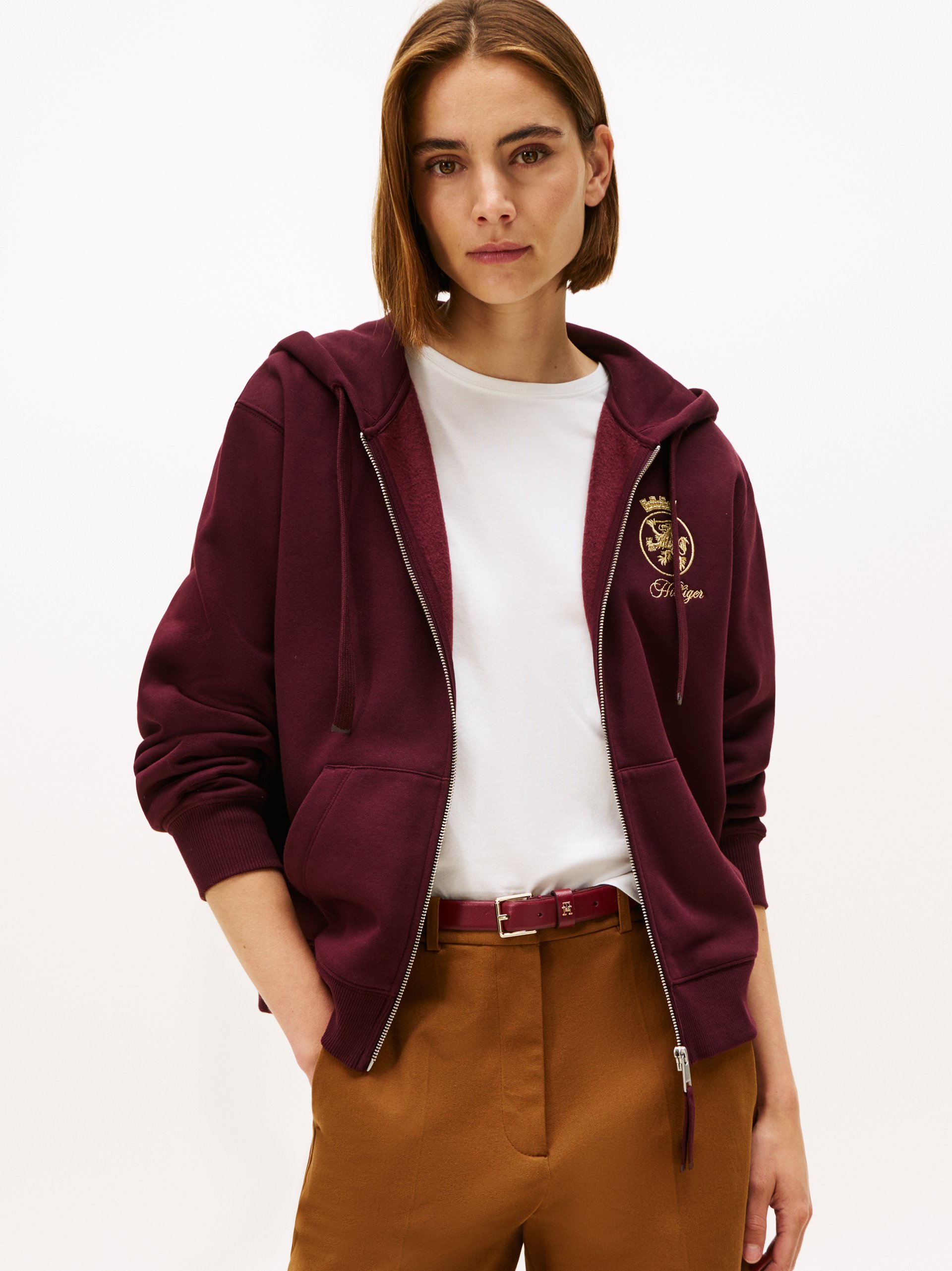 Tommy Hilfiger kurtka z kapturem Kobiety Materiał dresowy czerwony