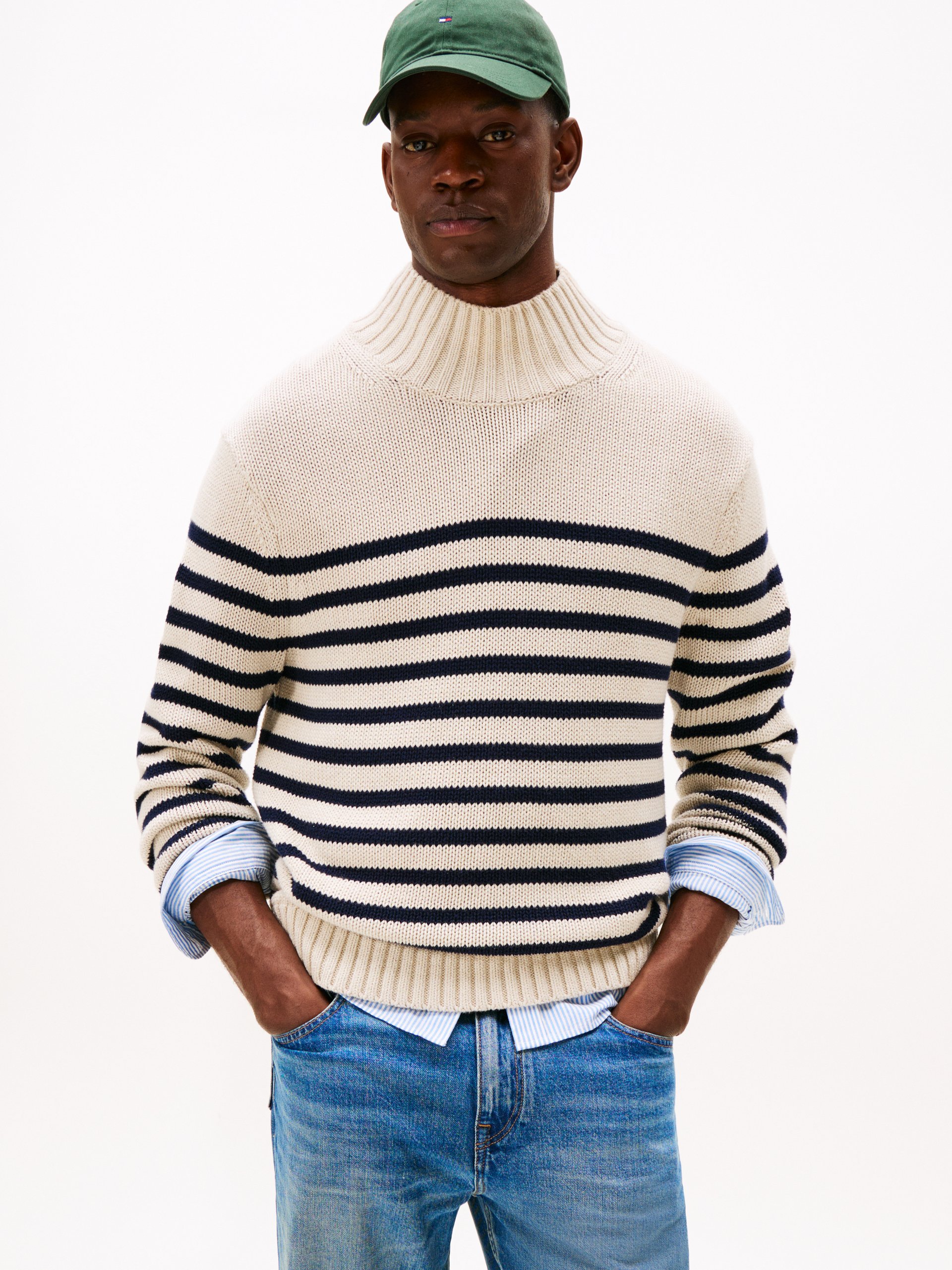 Tommy Hilfiger sweter z dzianiny Mężczyźni Bawełna niebieski|beżowy
