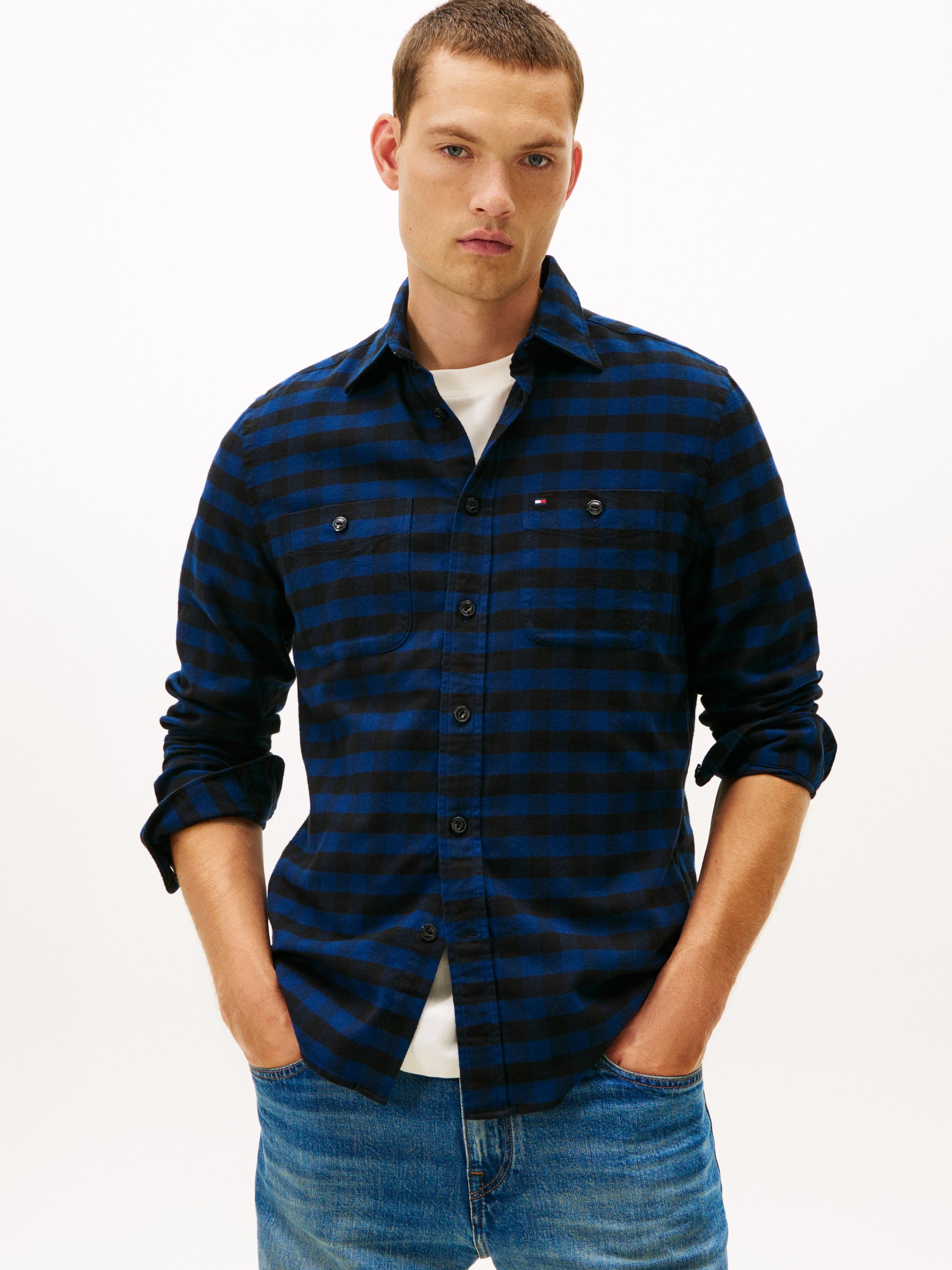 Tommy Hilfiger Koszula flanelowa Hrren Mężczyźni Regular Fit Bawełna niebieski|czarny