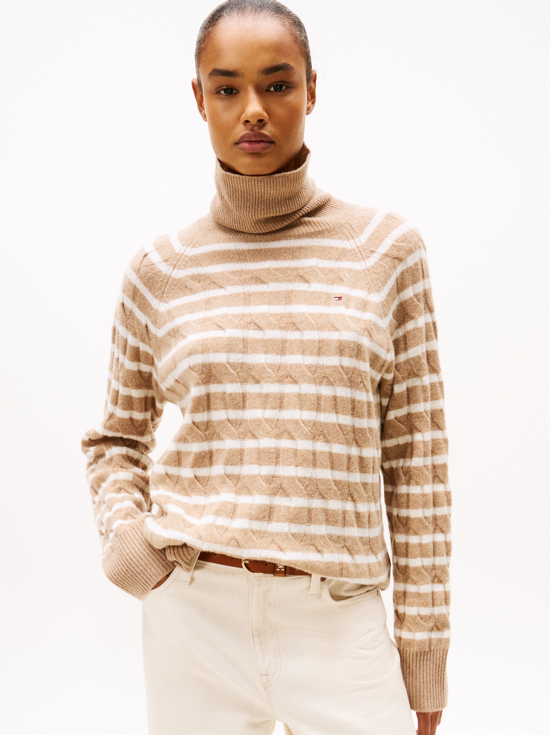 Tommy Hilfiger Wełniany sweter Kobiety Wełna beżowy|biały