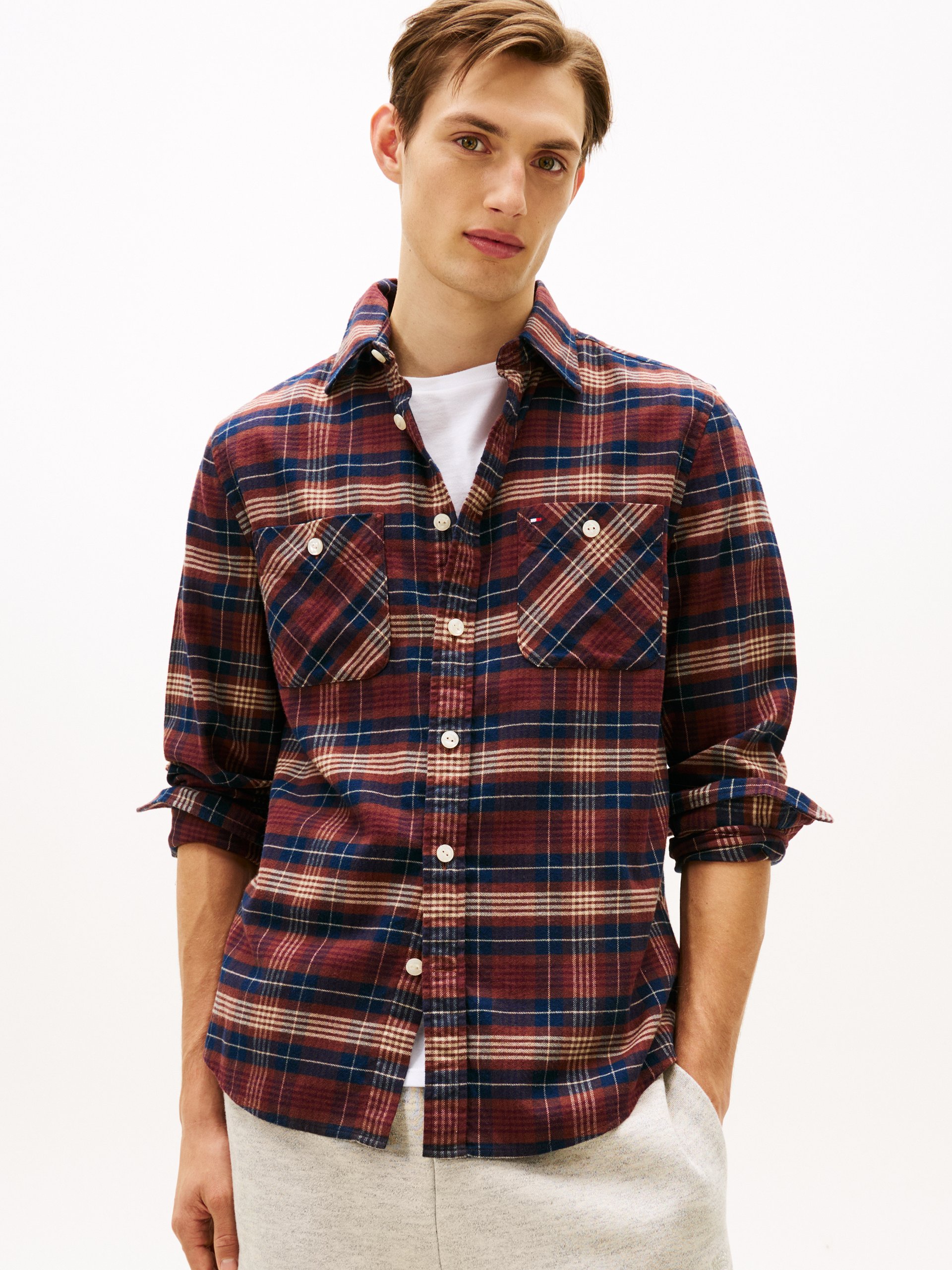 Tommy Hilfiger koszula flanelowa Mężczyźni Regular Fit Bawełna czerwony|niebieski|brązowy|biały