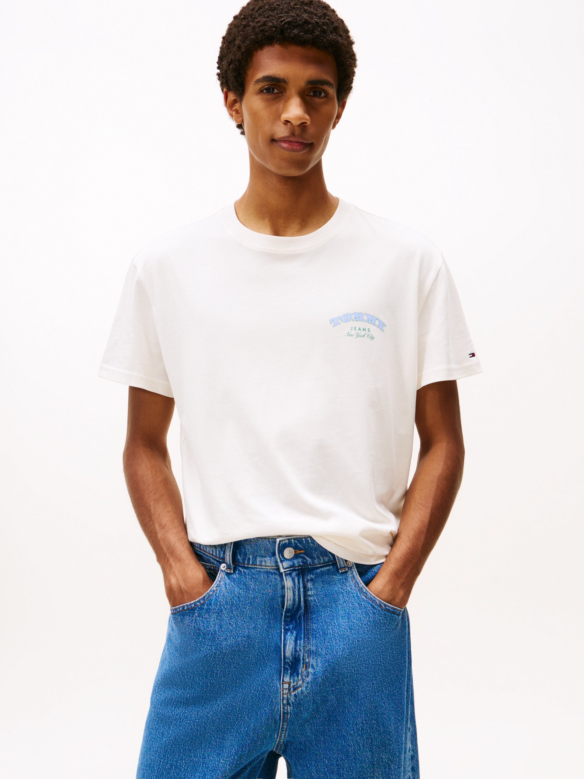 Tommy Jeans Koszulka Mężczyźni Bawełna biały|wielokolorowy