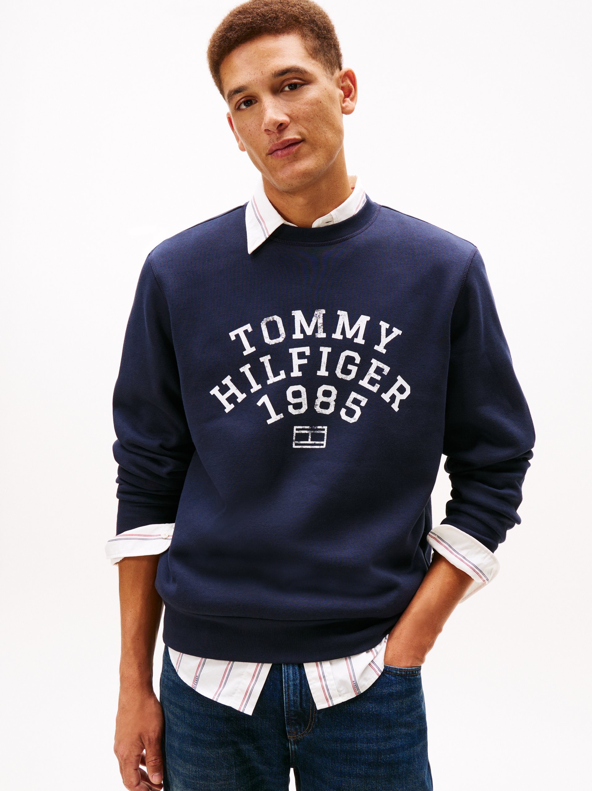 Tommy Hilfiger Bluza Mężczyźni Bawełna niebieski|biały