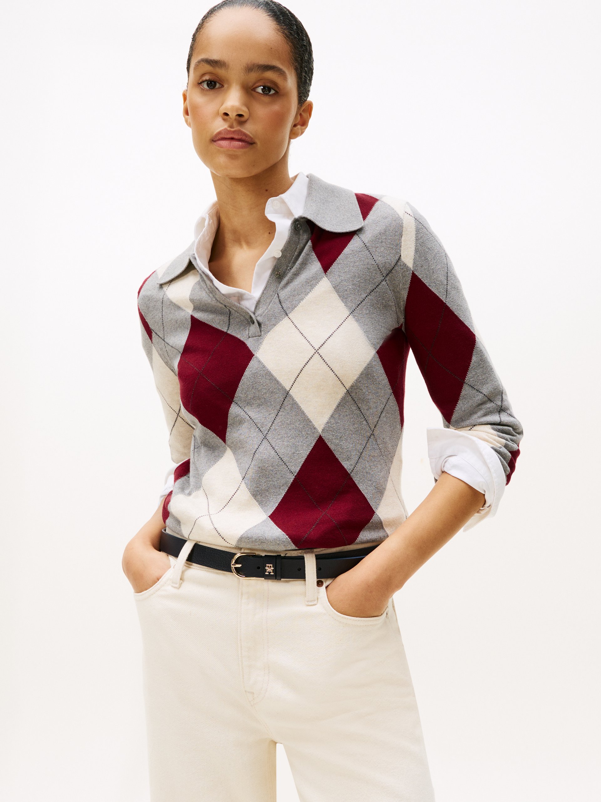 Tommy Hilfiger Sweter z dzianiny Kobiety Bawełna szary|czerwony|biały