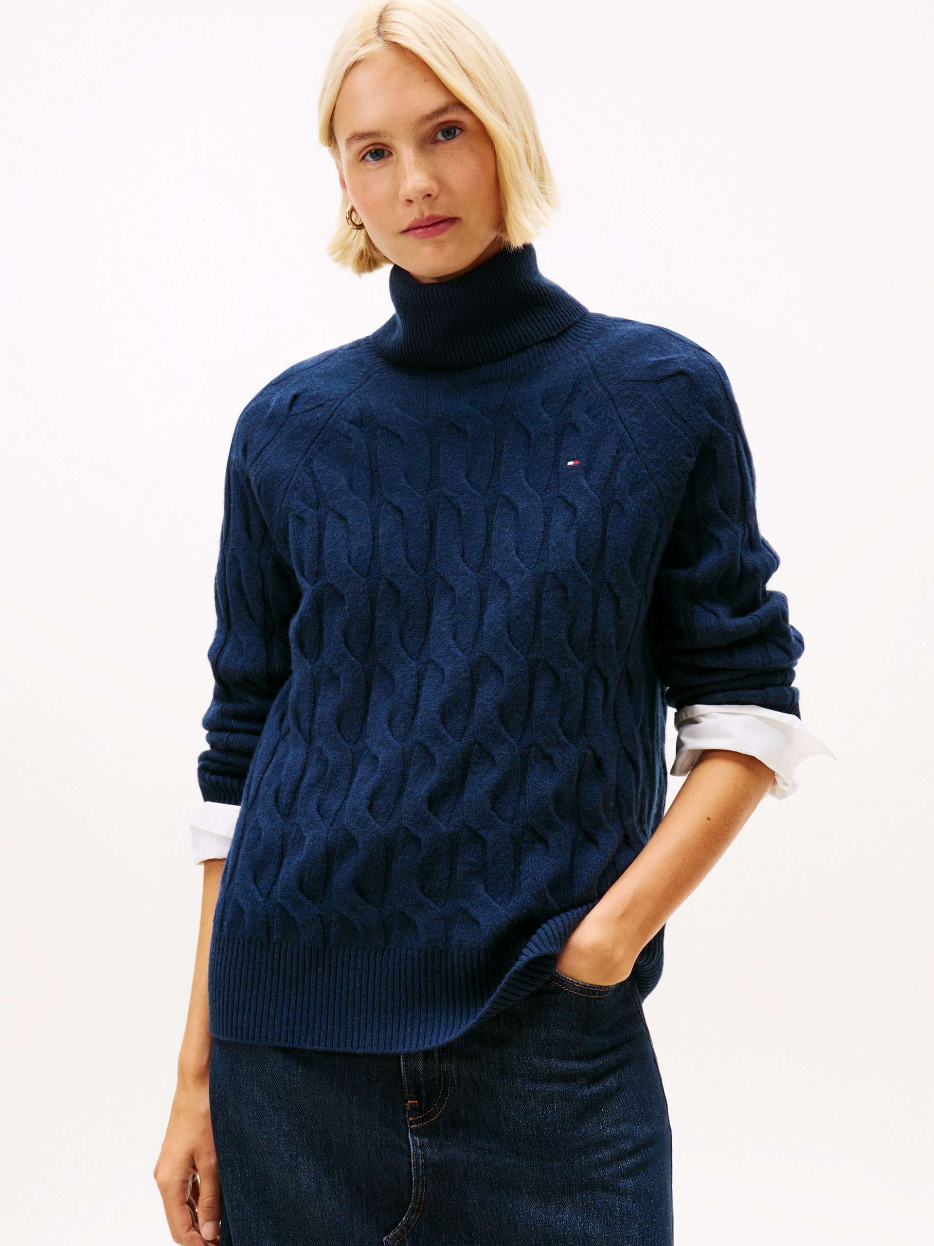 Tommy Hilfiger Wełniany sweter Kobiety Wełna niebieski