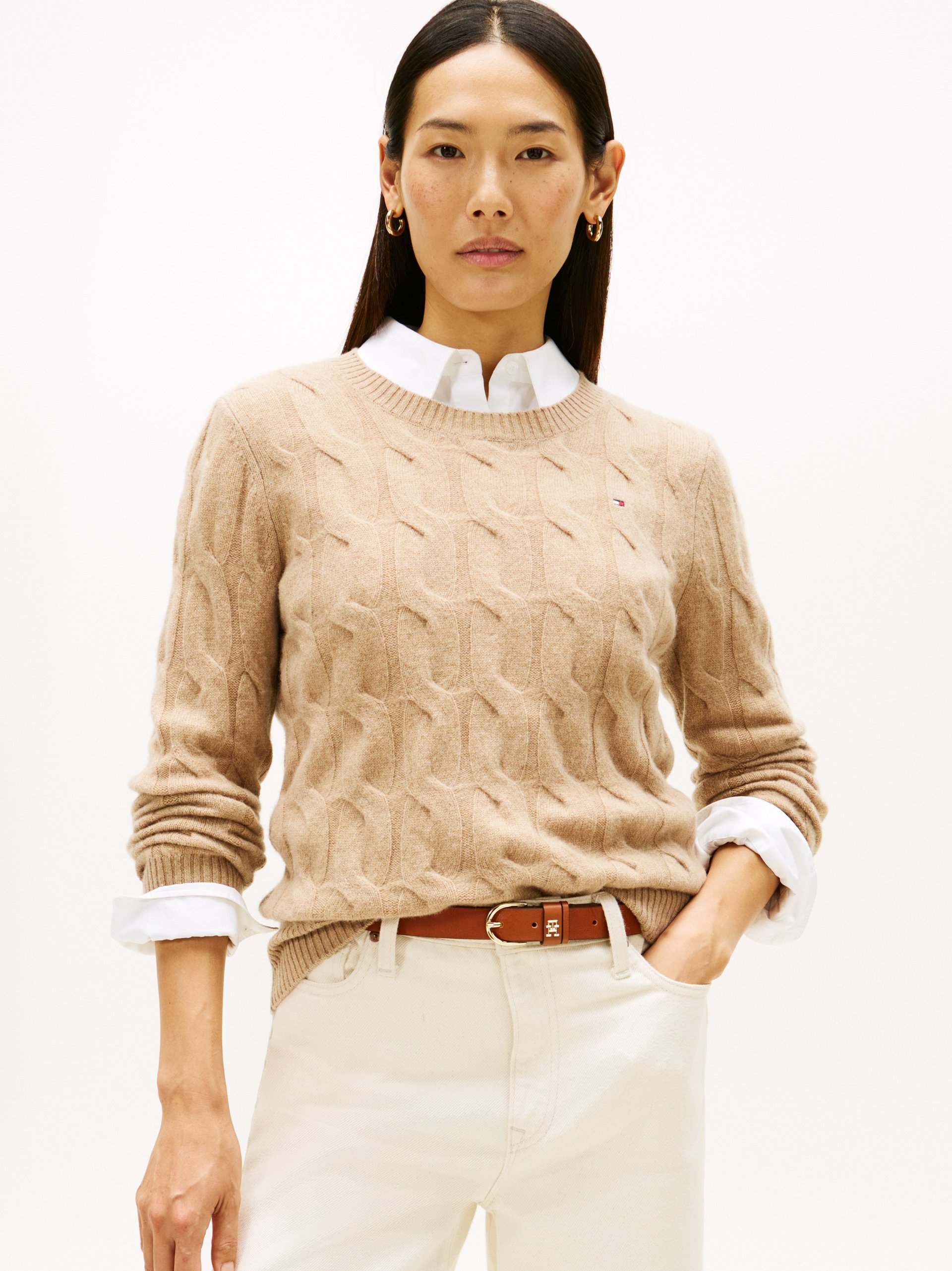 Tommy Hilfiger Sweter z dzianiny Kobiety Wełna brązowy