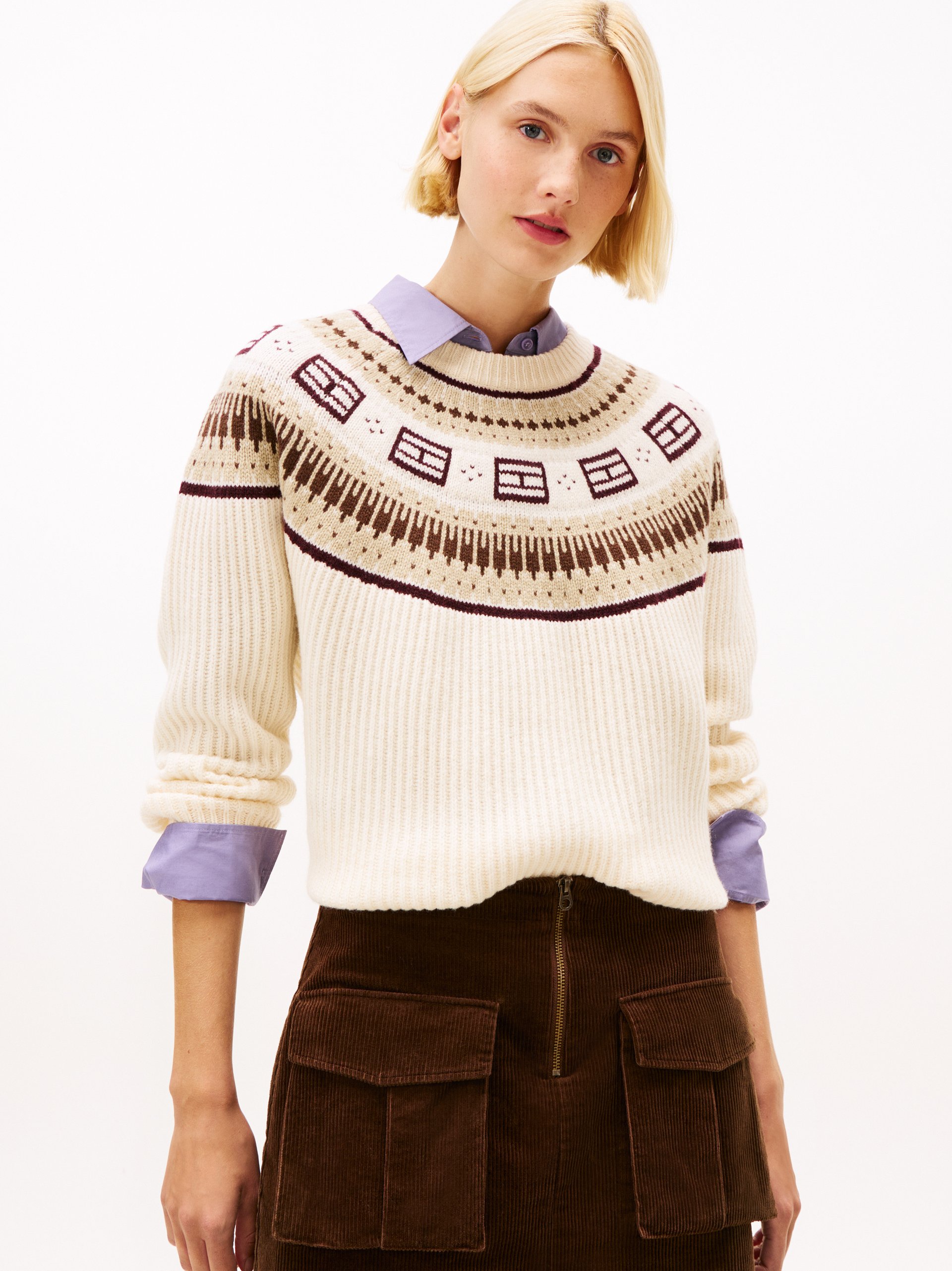 Tommy Hilfiger Wełniany sweter Kobiety Wełna beżowy|brązowy