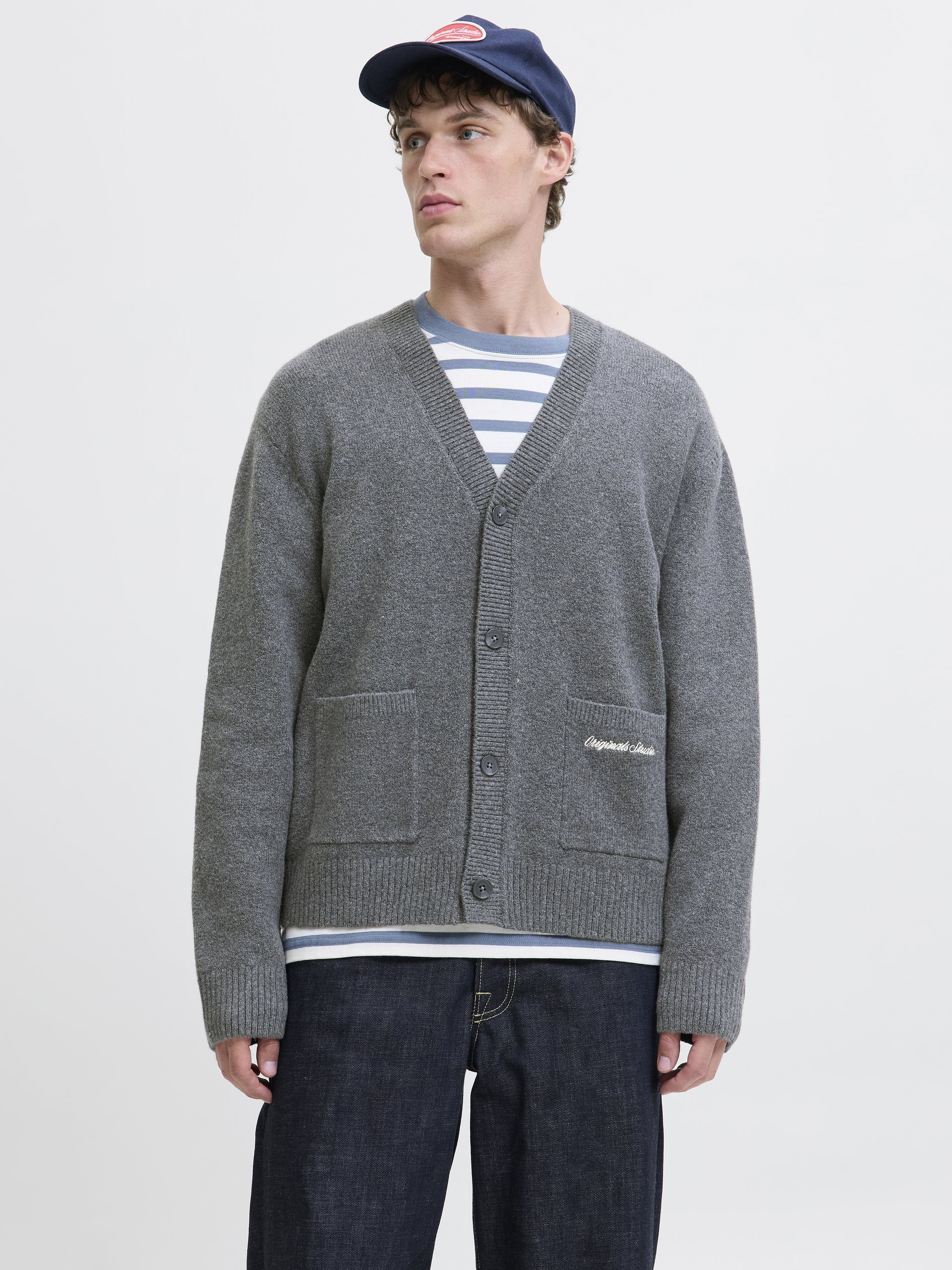 Jack & Jones kardigan Mężczyźni Sztuczne włókno szary