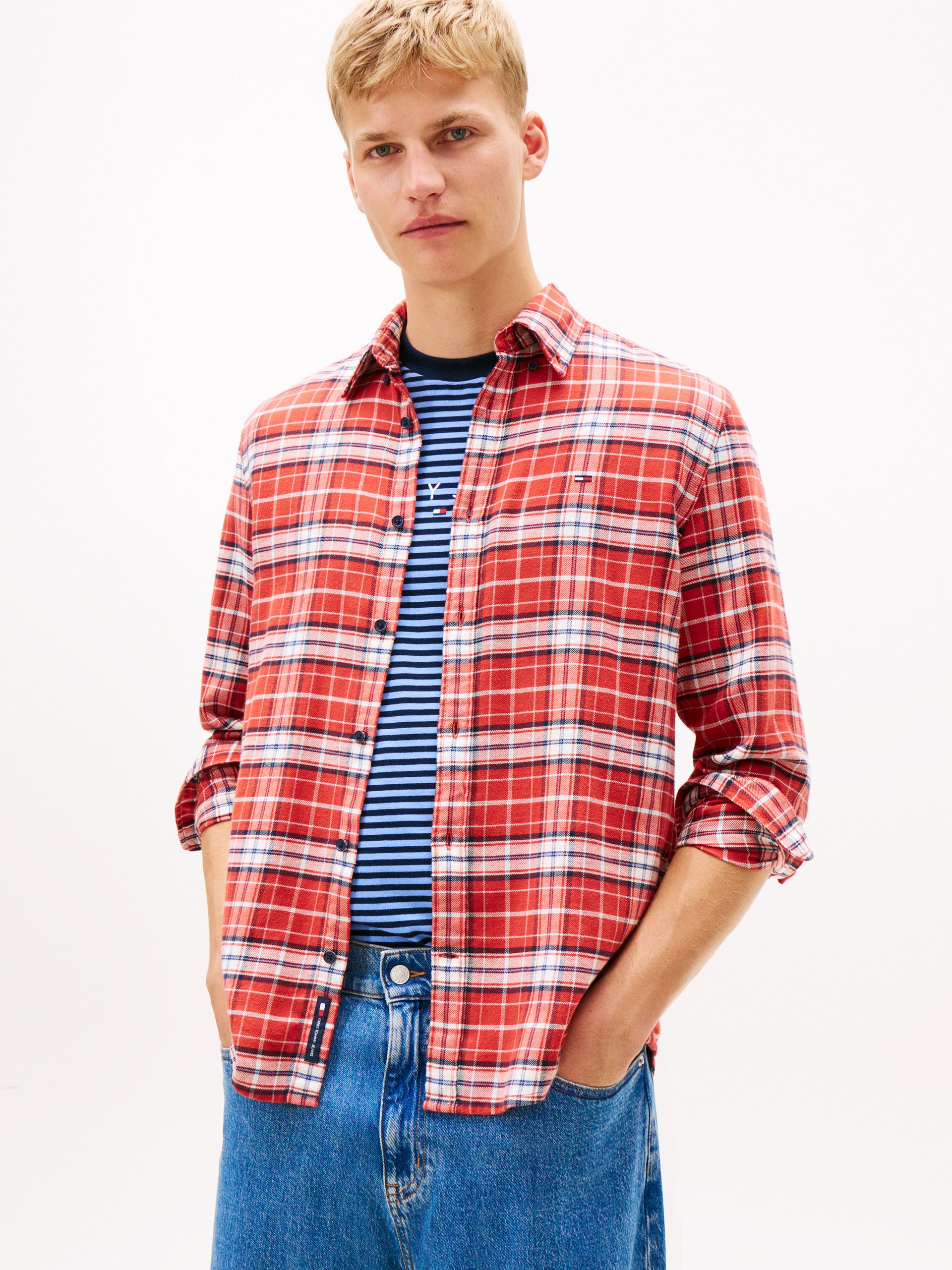 Tommy Jeans koszula flanelowa Mężczyźni Regular Fit Bawełna czerwony|wielokolorowy