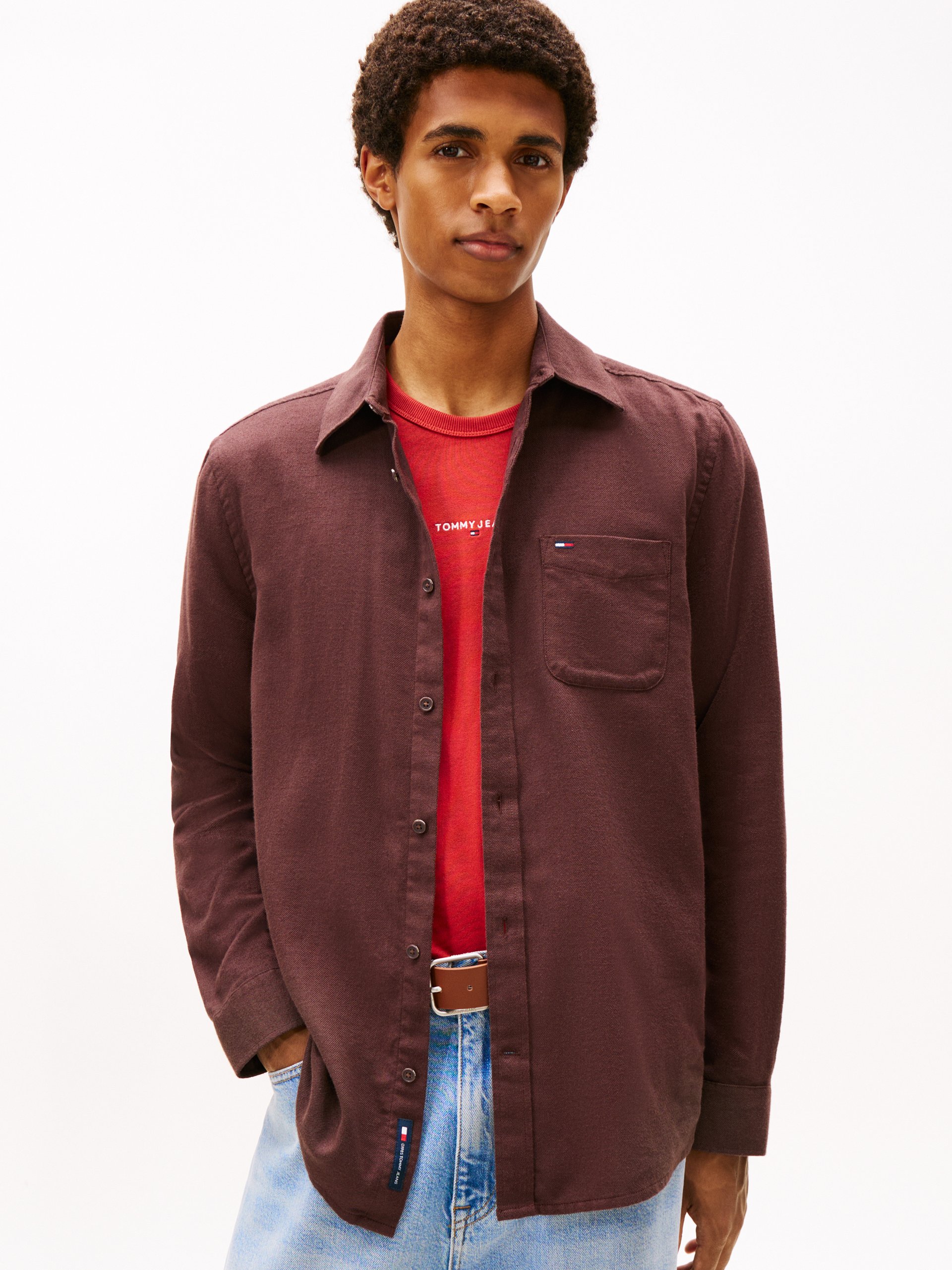 Tommy Jeans koszula casual Mężczyźni Regular Fit Bawełna brązowy