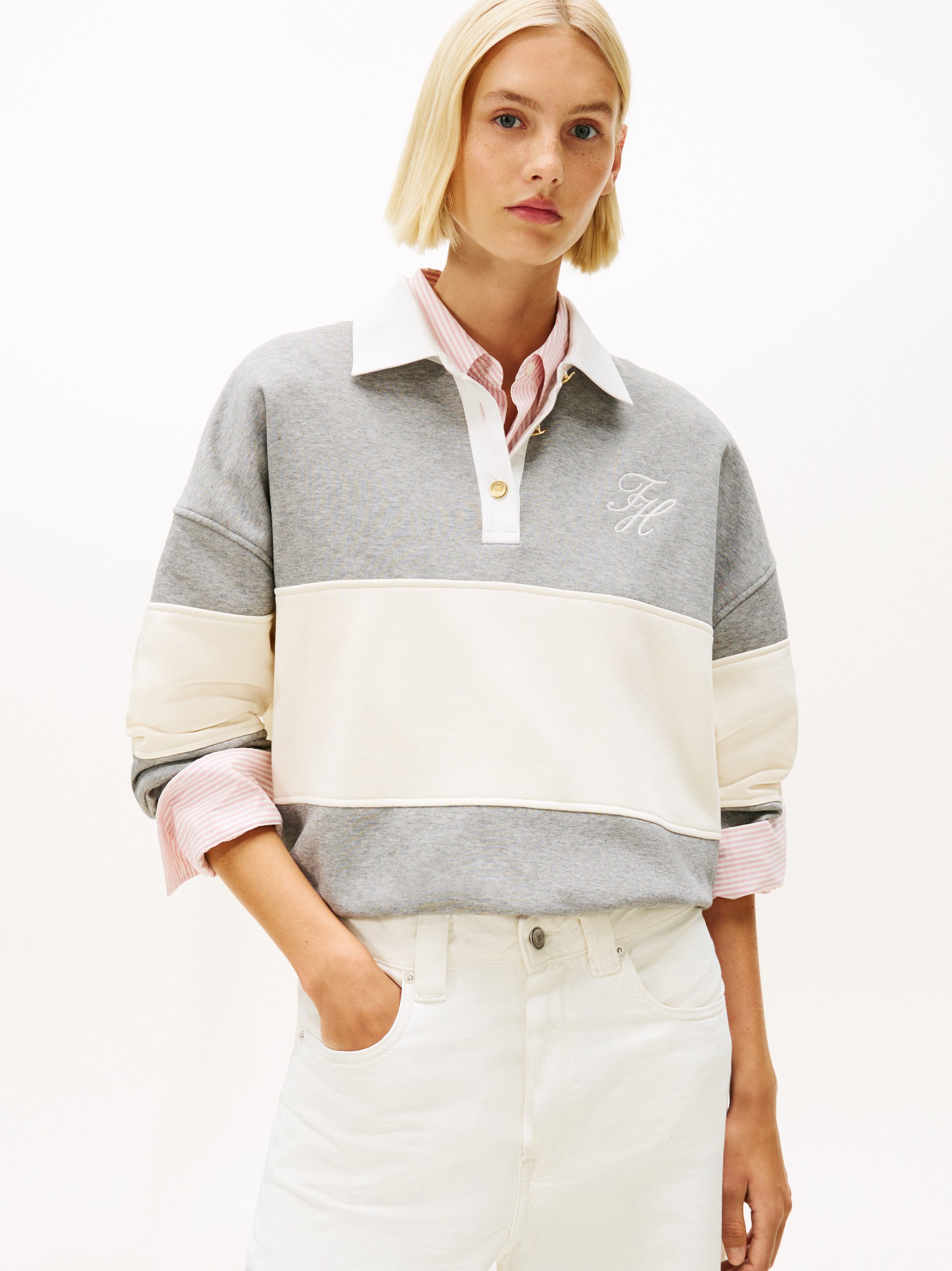 Tommy Hilfiger bluza polo Kobiety szary|biały