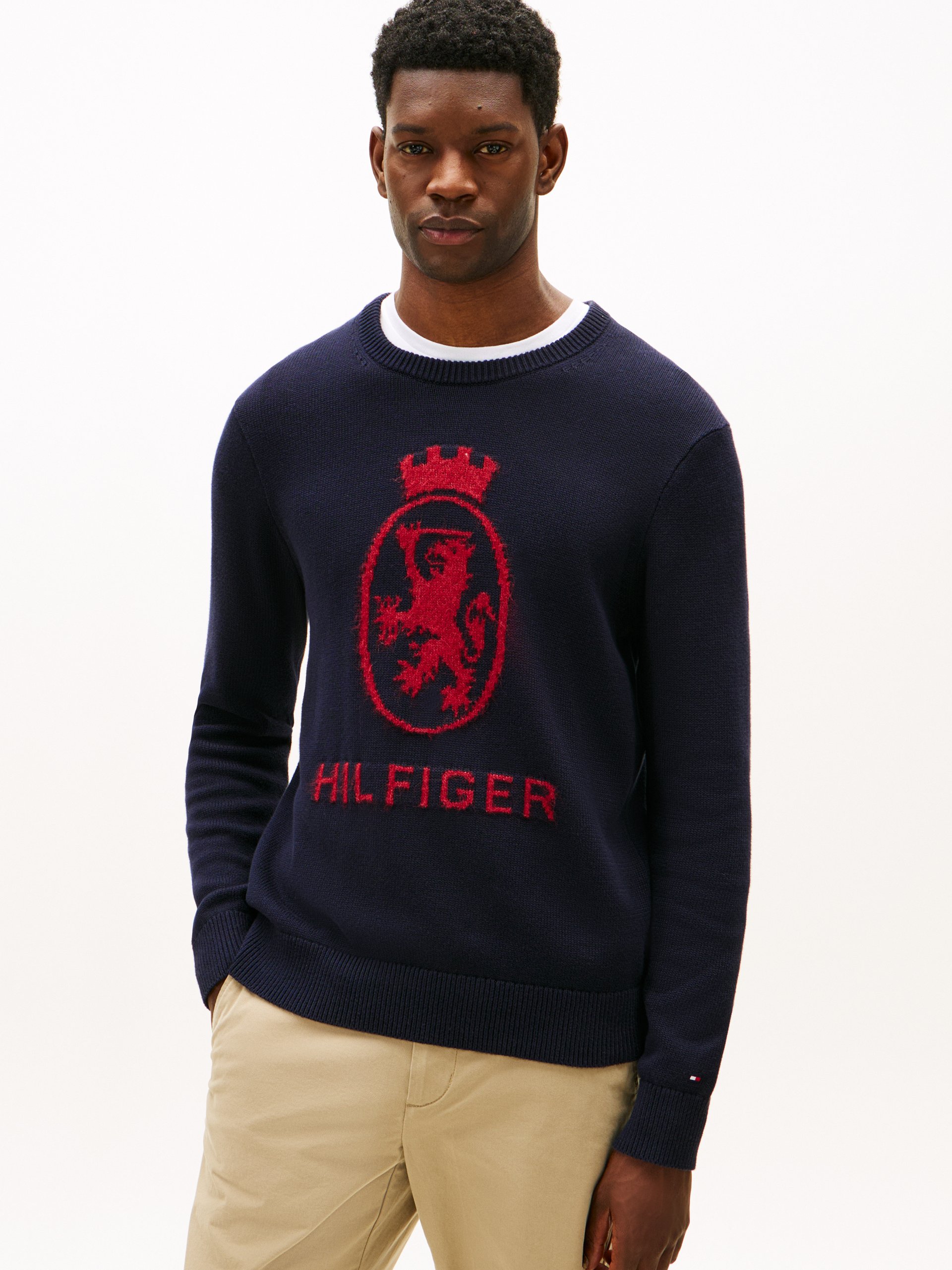 Tommy Hilfiger sweter z dzianiny Mężczyźni Bawełna niebieski|czerwony