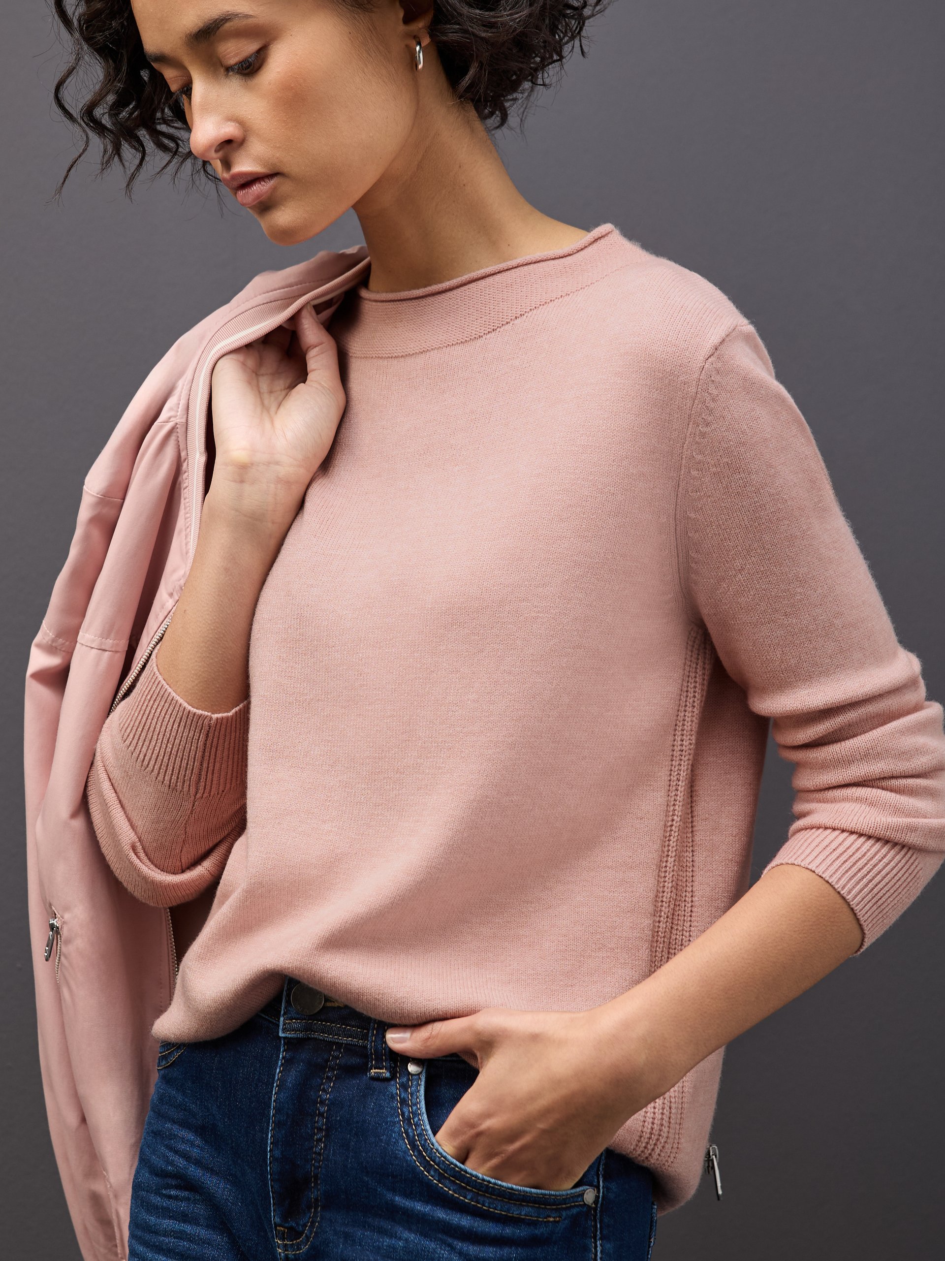Street One Sweter z dzianiny Kobiety Sztuczne włókno różowy