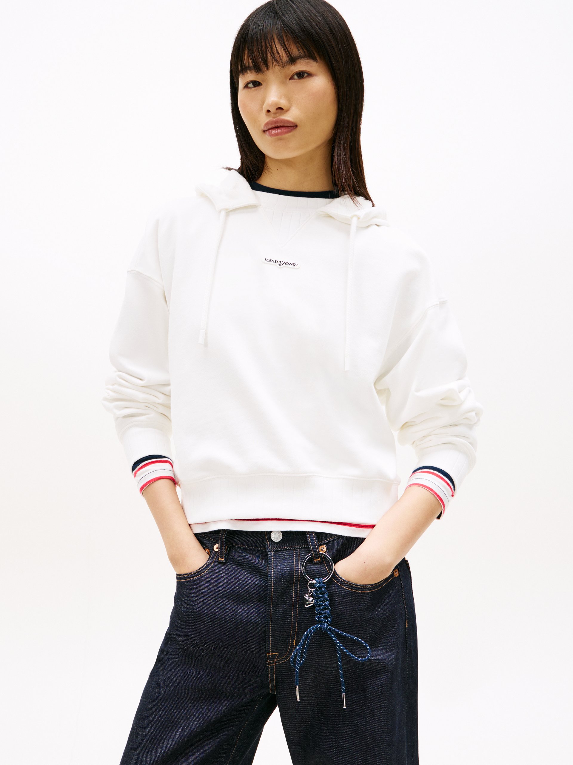 Tommy Jeans sweter z kapturem Kobiety Bawełna biały