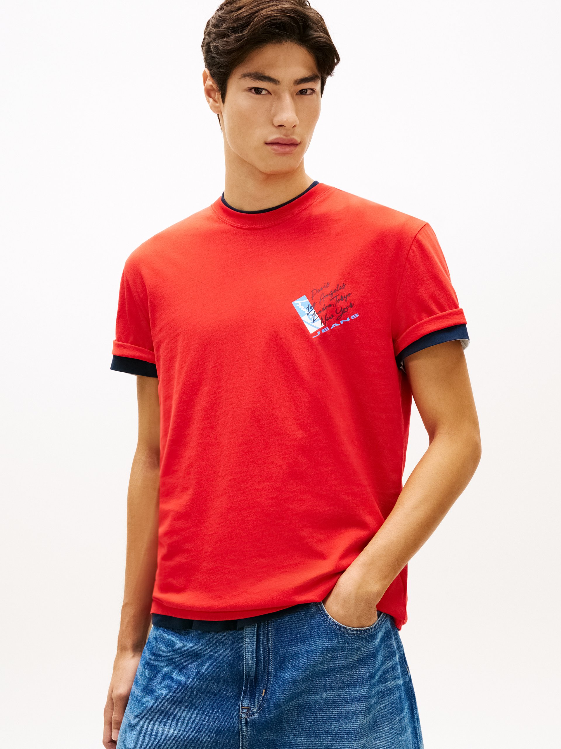 Tommy Jeans Koszulka Mężczyźni Bawełna czerwony
