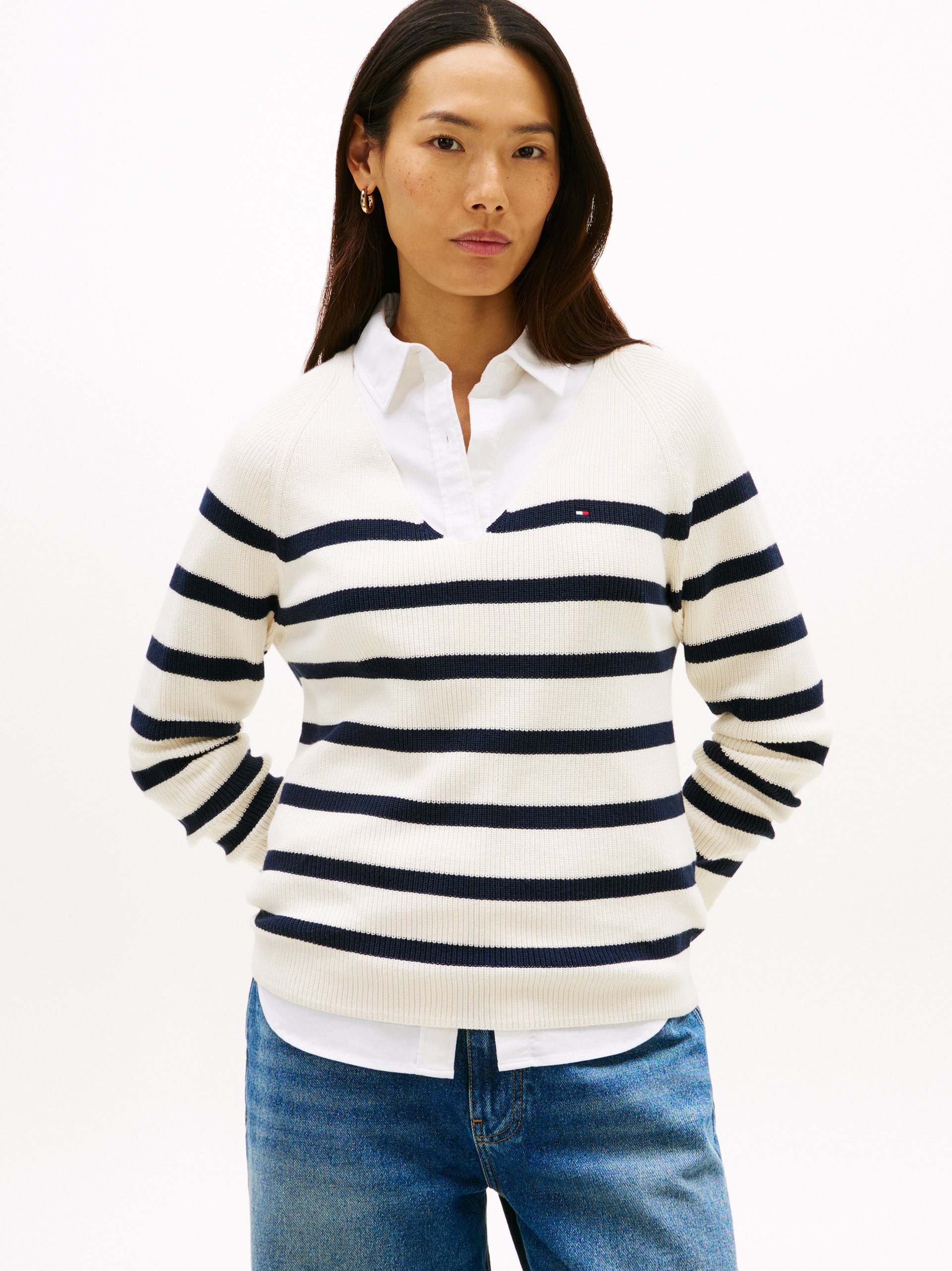 Tommy Hilfiger Sweter z dzianiny Kobiety Bawełna biały|niebieski