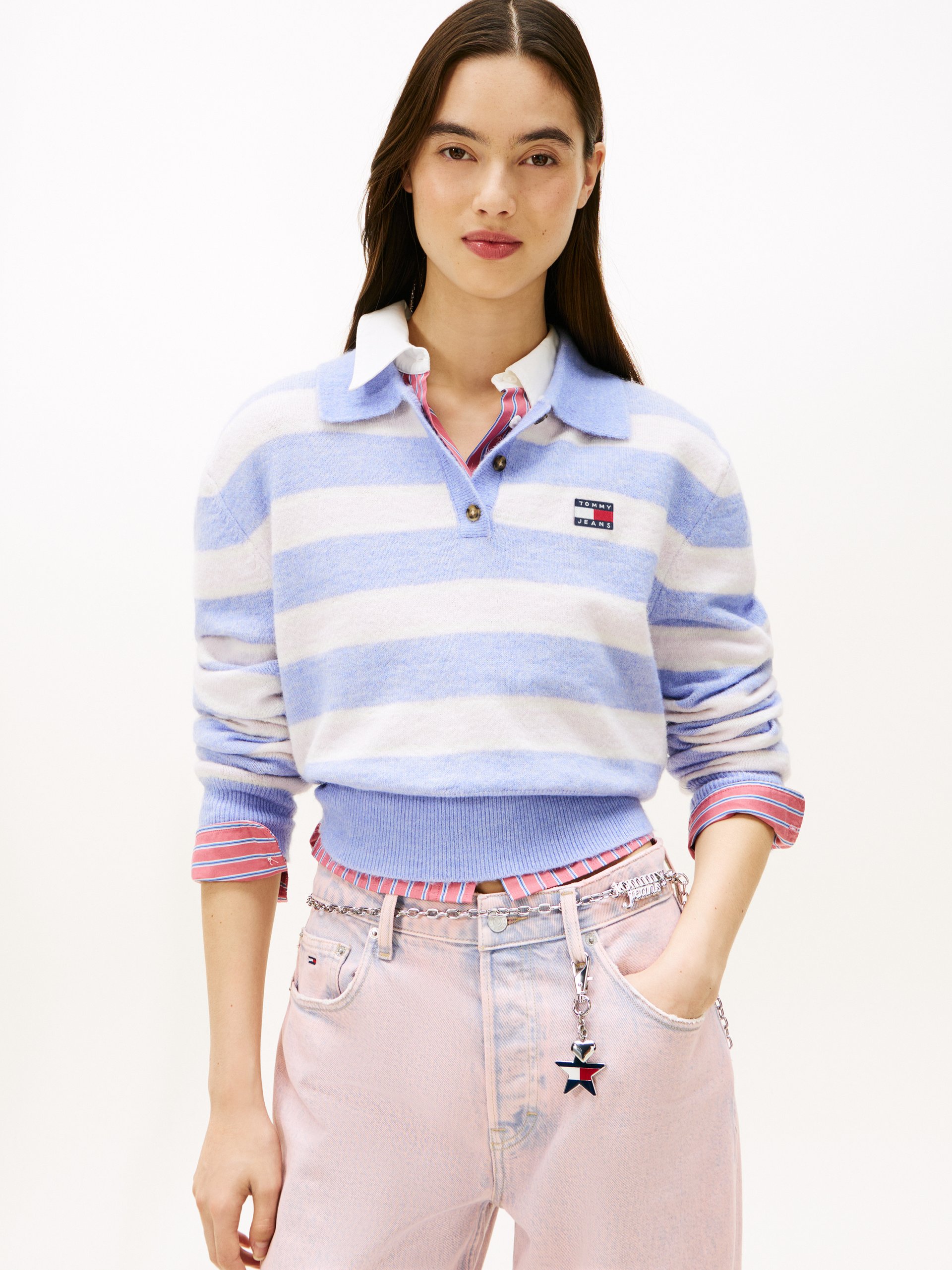 Tommy Jeans Sweter z zawartością alpaki i wełny Kobiety Sztuczne włókno różowy|biały|lila