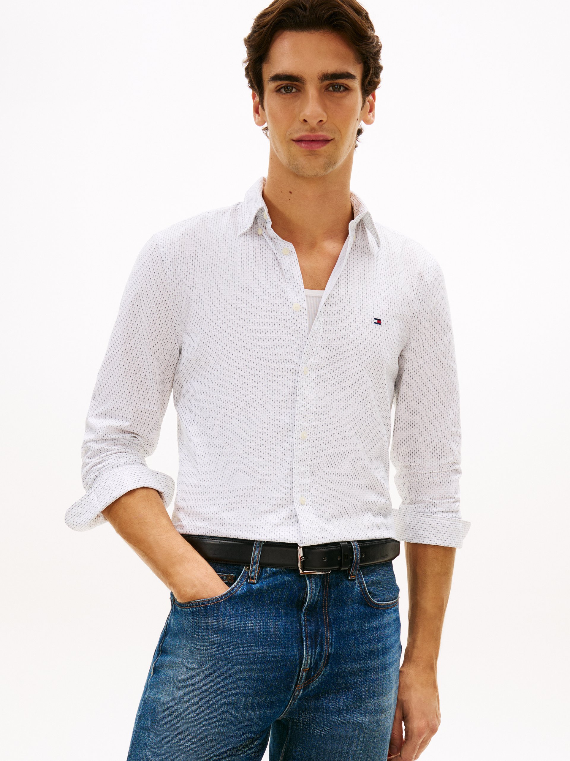 Tommy Hilfiger Koszula Mężczyźni Slim Fit Bawełna biały|niebieski|beżowy
