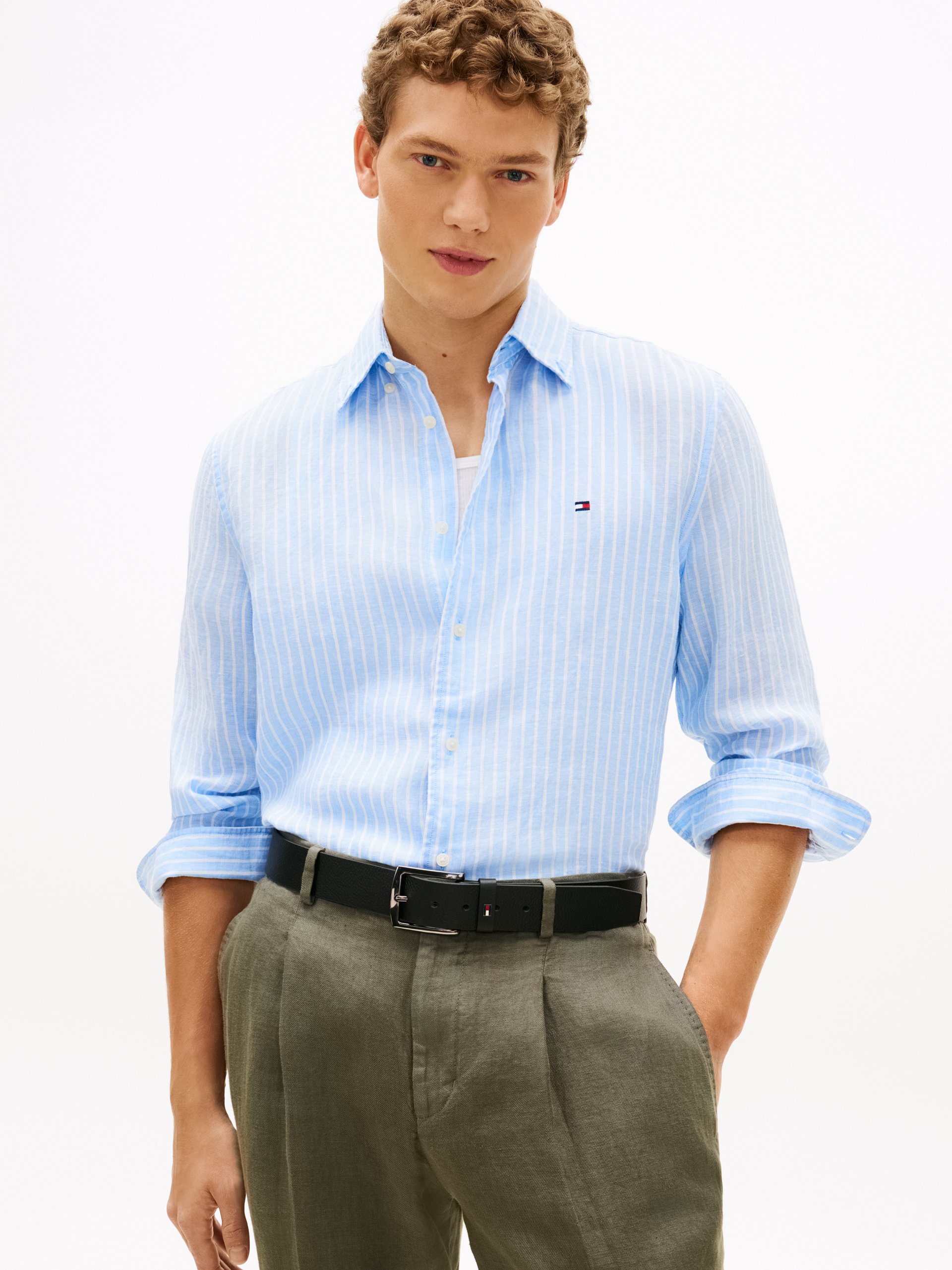 Tommy Hilfiger koszula lniana Mężczyźni Regular Fit len (100%) niebieski