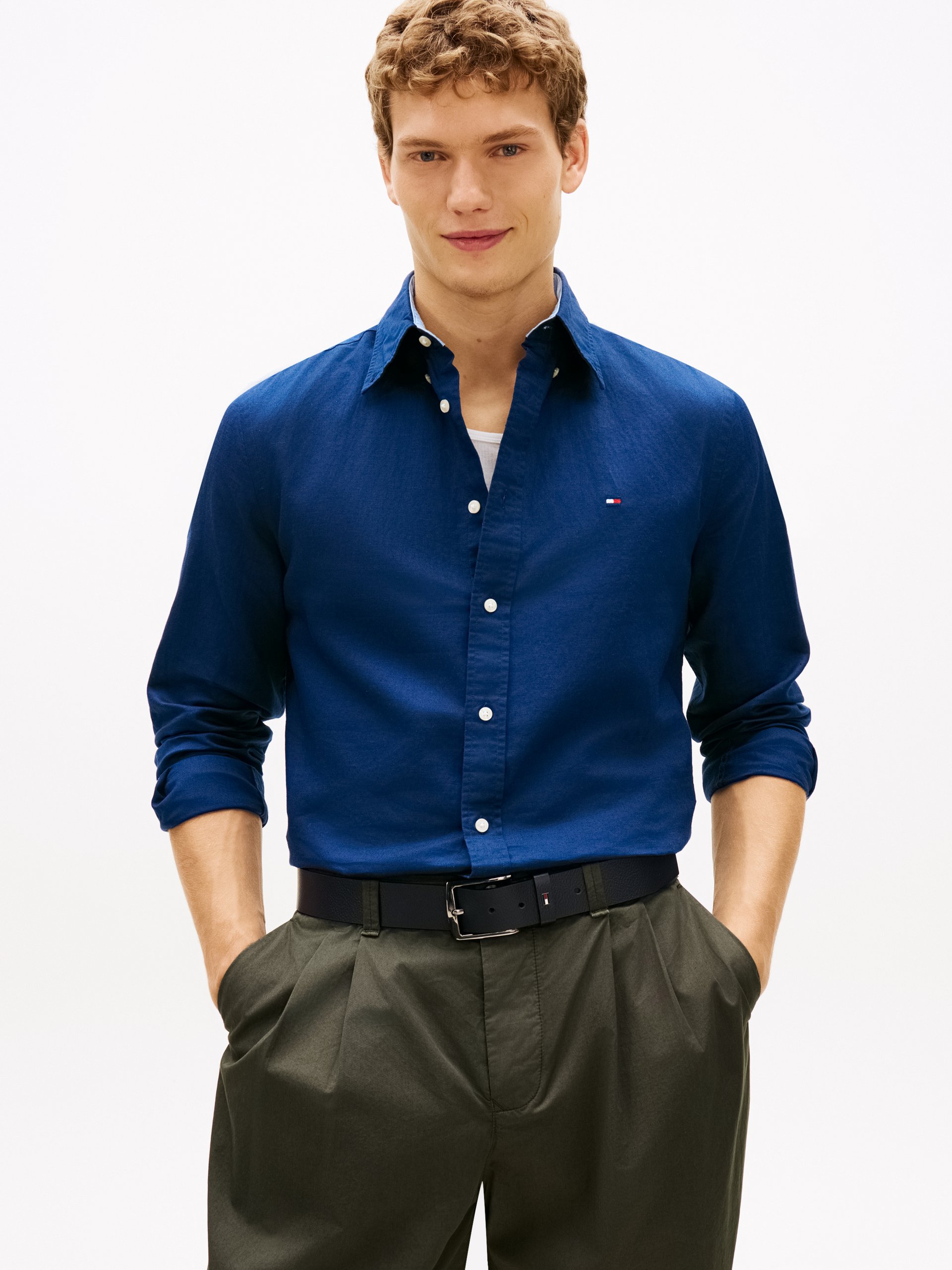 Tommy Hilfiger koszula casual z lnem Mężczyźni Regular Fit len niebieski