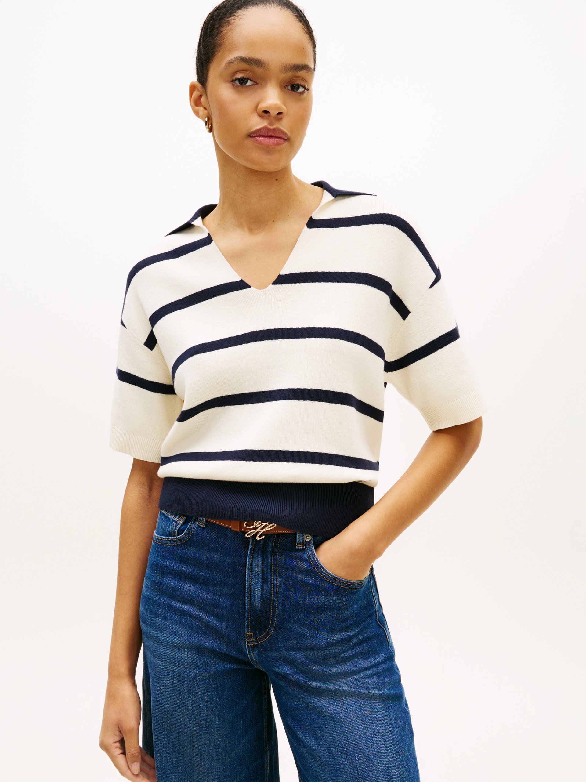 Tommy Hilfiger koszulka polo z dzianiny Kobiety Bawełna biały|niebieski