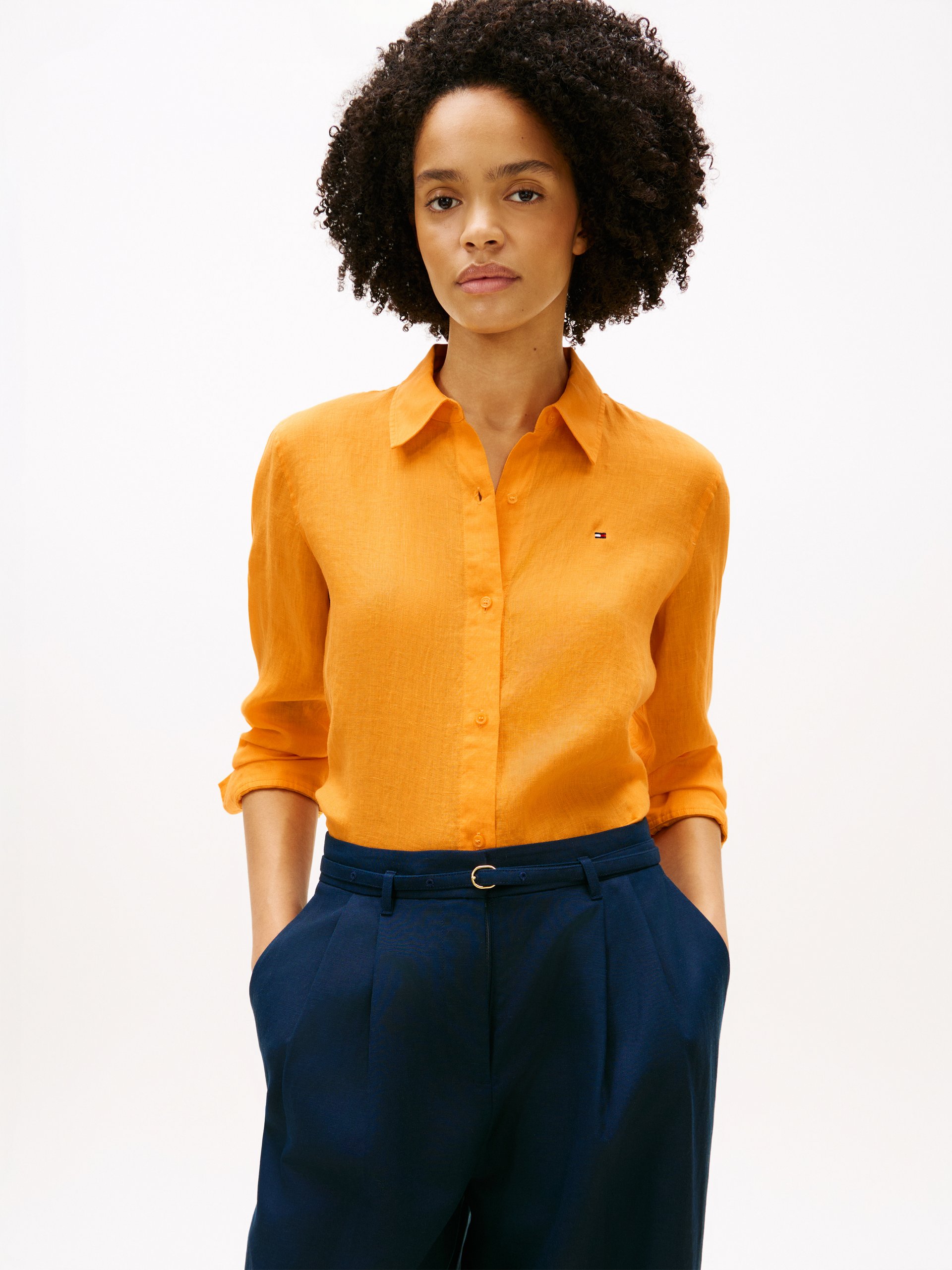 Tommy Hilfiger lniana bluzka koszulowa Kobiety len (100%) pomarańczowy