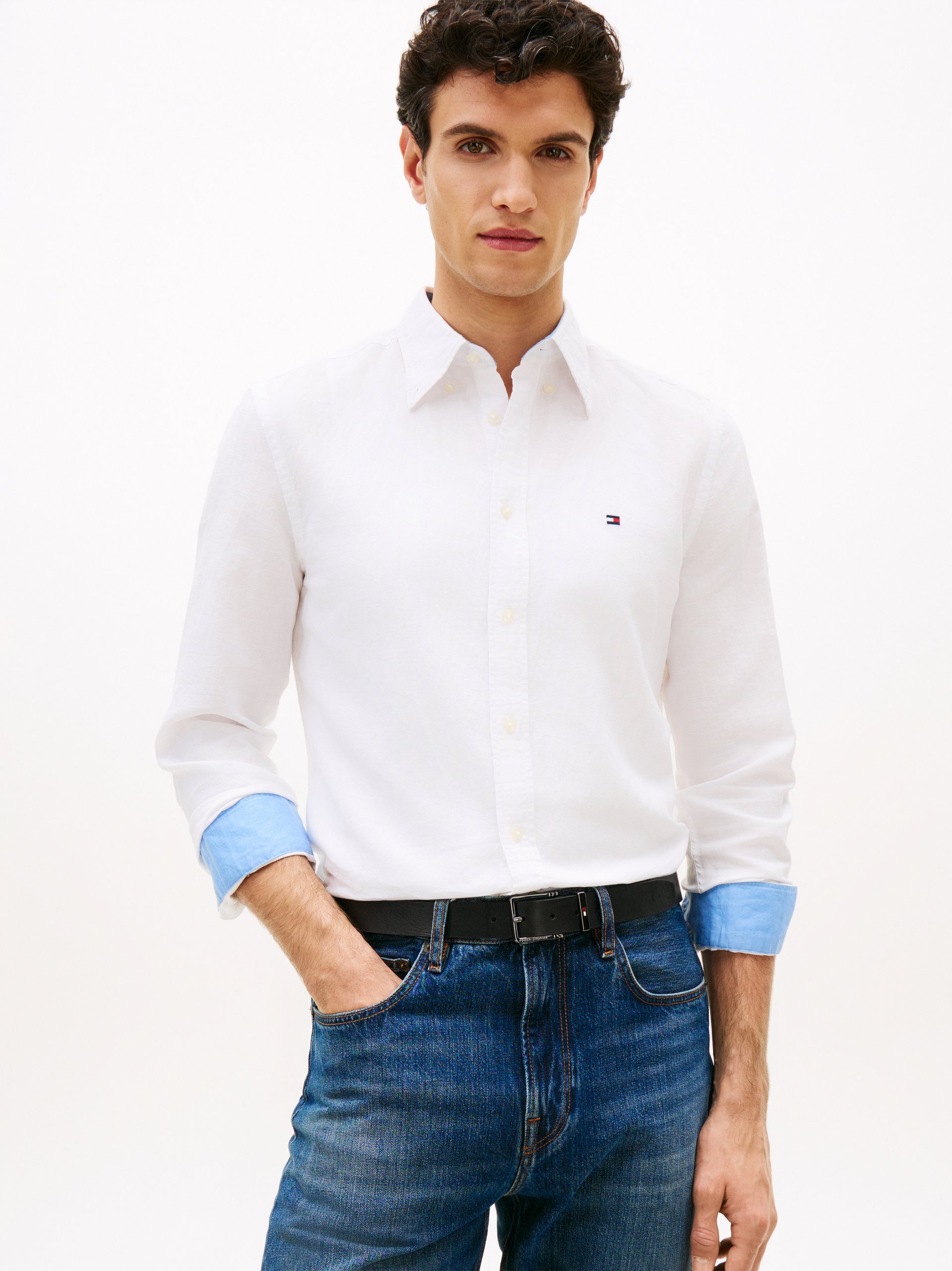Tommy Hilfiger koszula casual z lnem Mężczyźni Regular Fit len biały