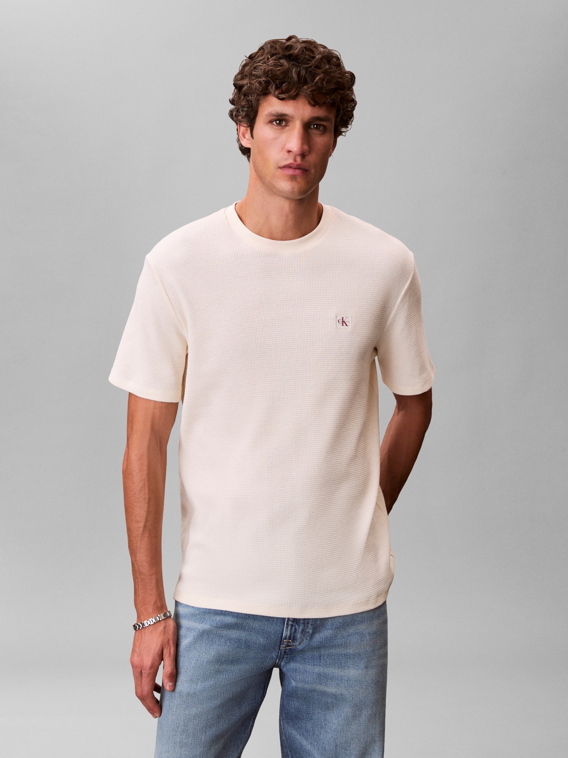Calvin Klein Jeans Koszulka Mężczyźni Dżersej biały