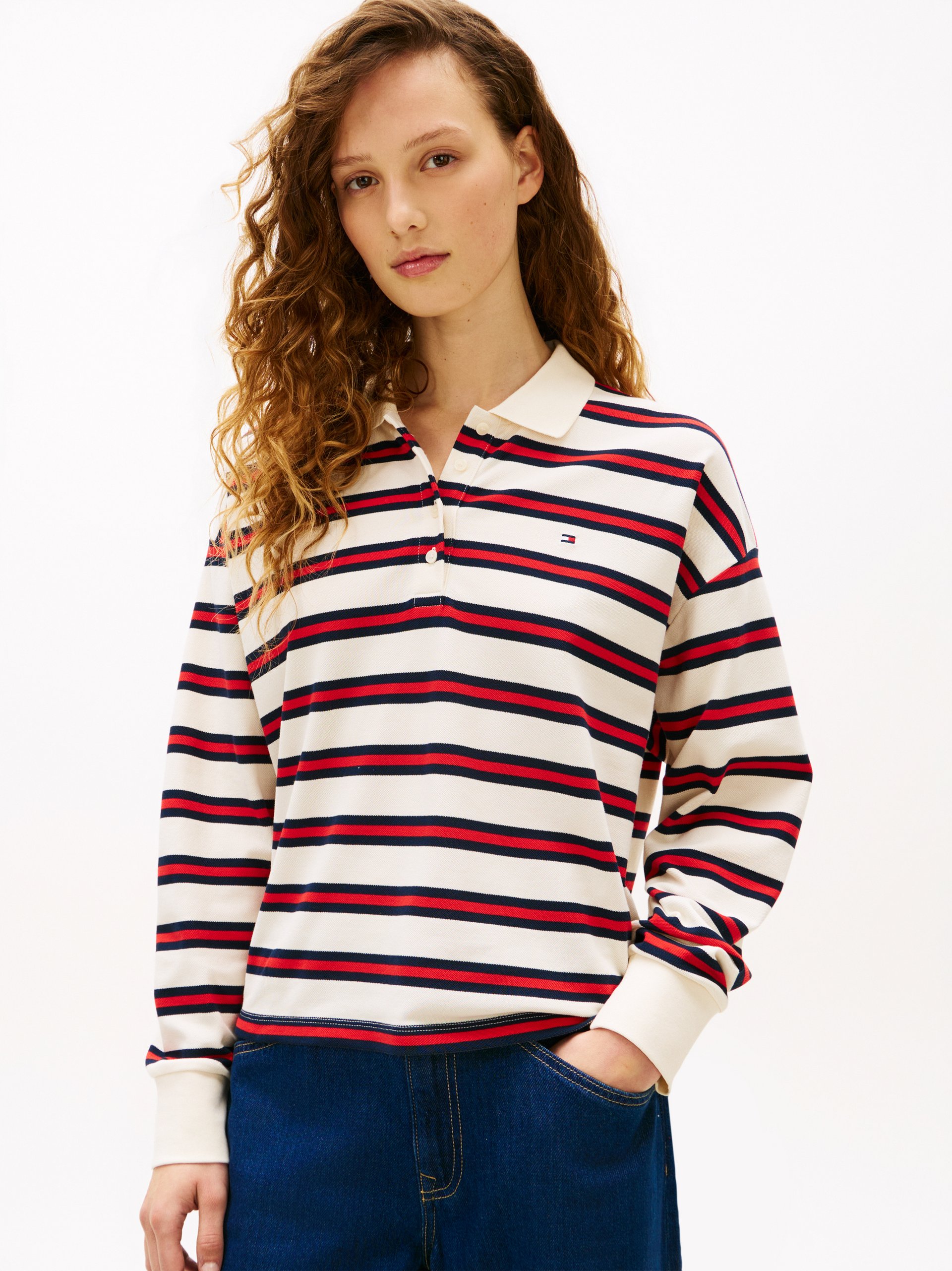 Tommy Hilfiger koszulka polo z długim rękawem Kobiety Bawełna czerwony|biały|niebieski