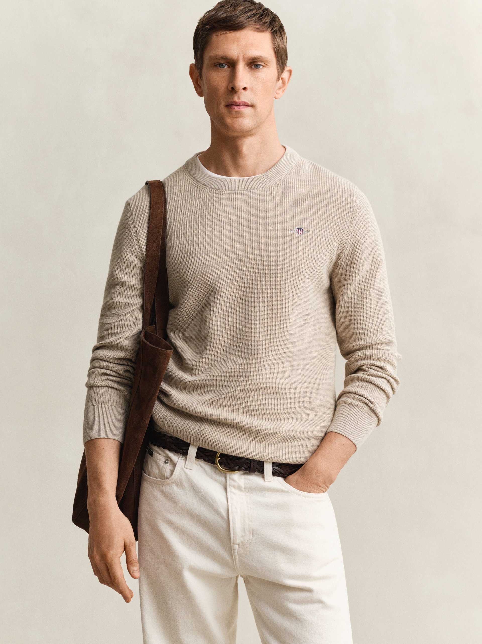 Gant sweter z dzianiny Mężczyźni Bawełna beżowy