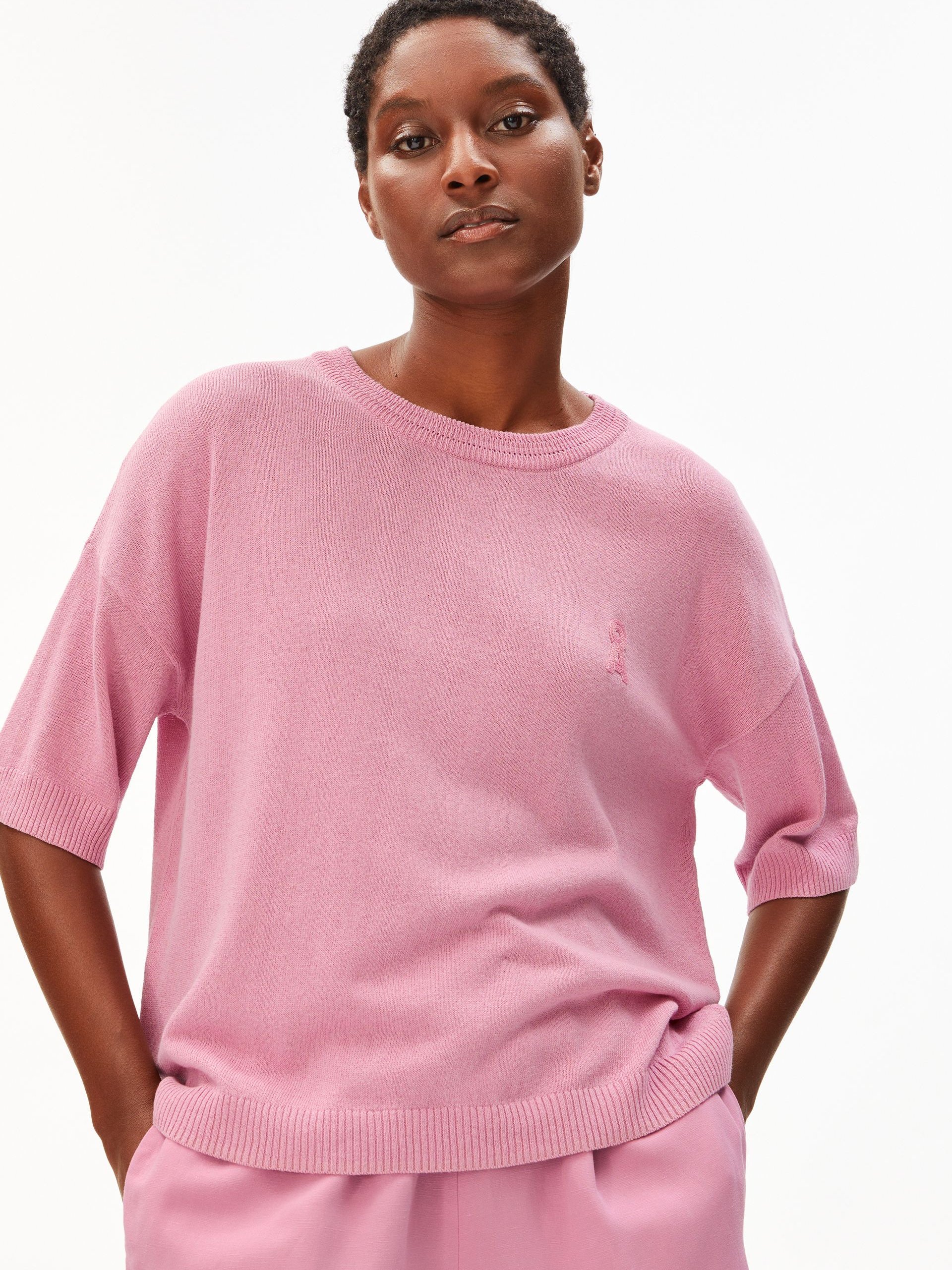 ARMEDANGELS koszula z dzianiny z zawartością lnu - SL Linen Blend Kobiety różowy