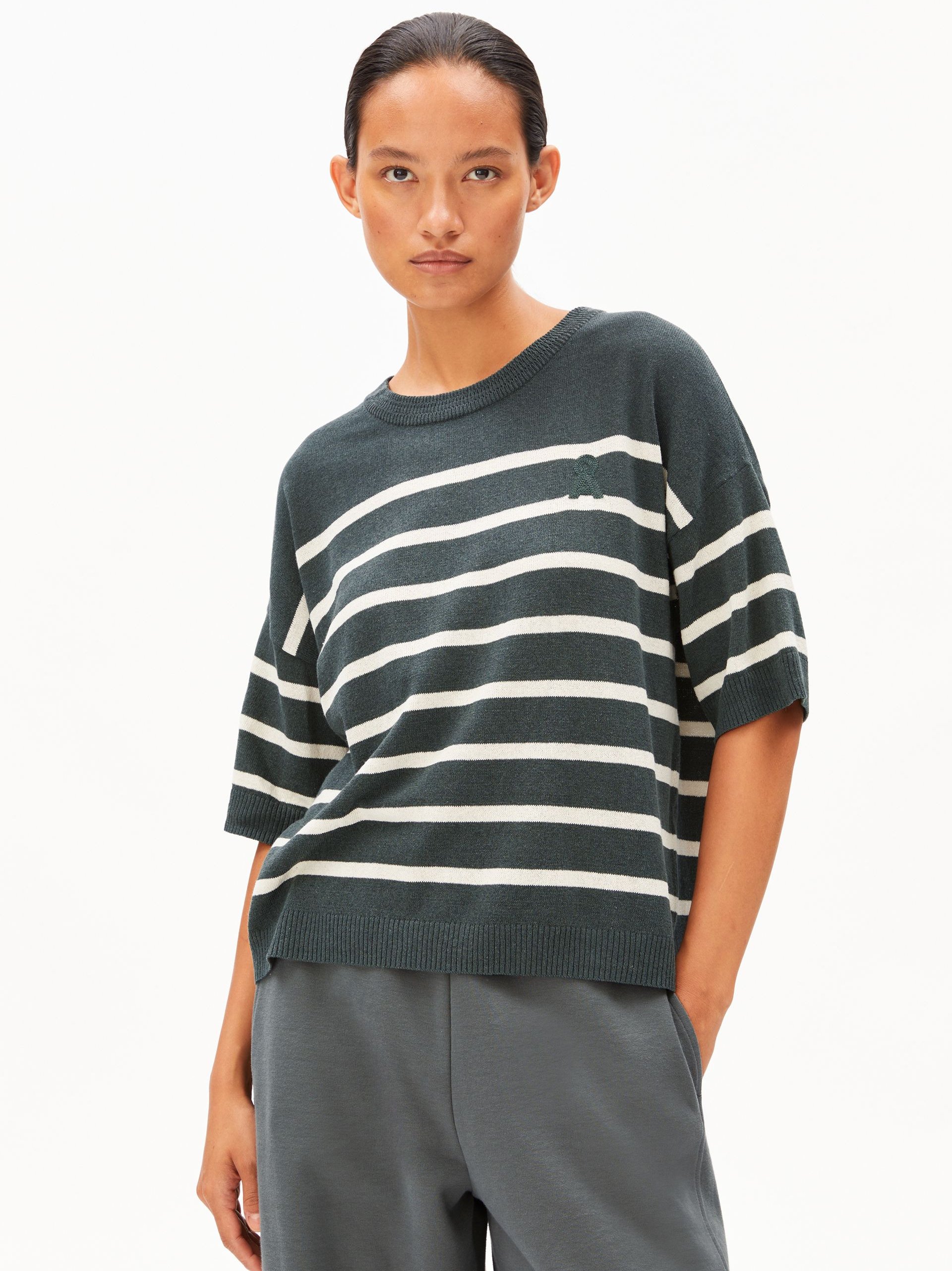 ARMEDANGELS koszula z dzianiny z zawartością lnu - Stripe Linen Blend Kobiety szary