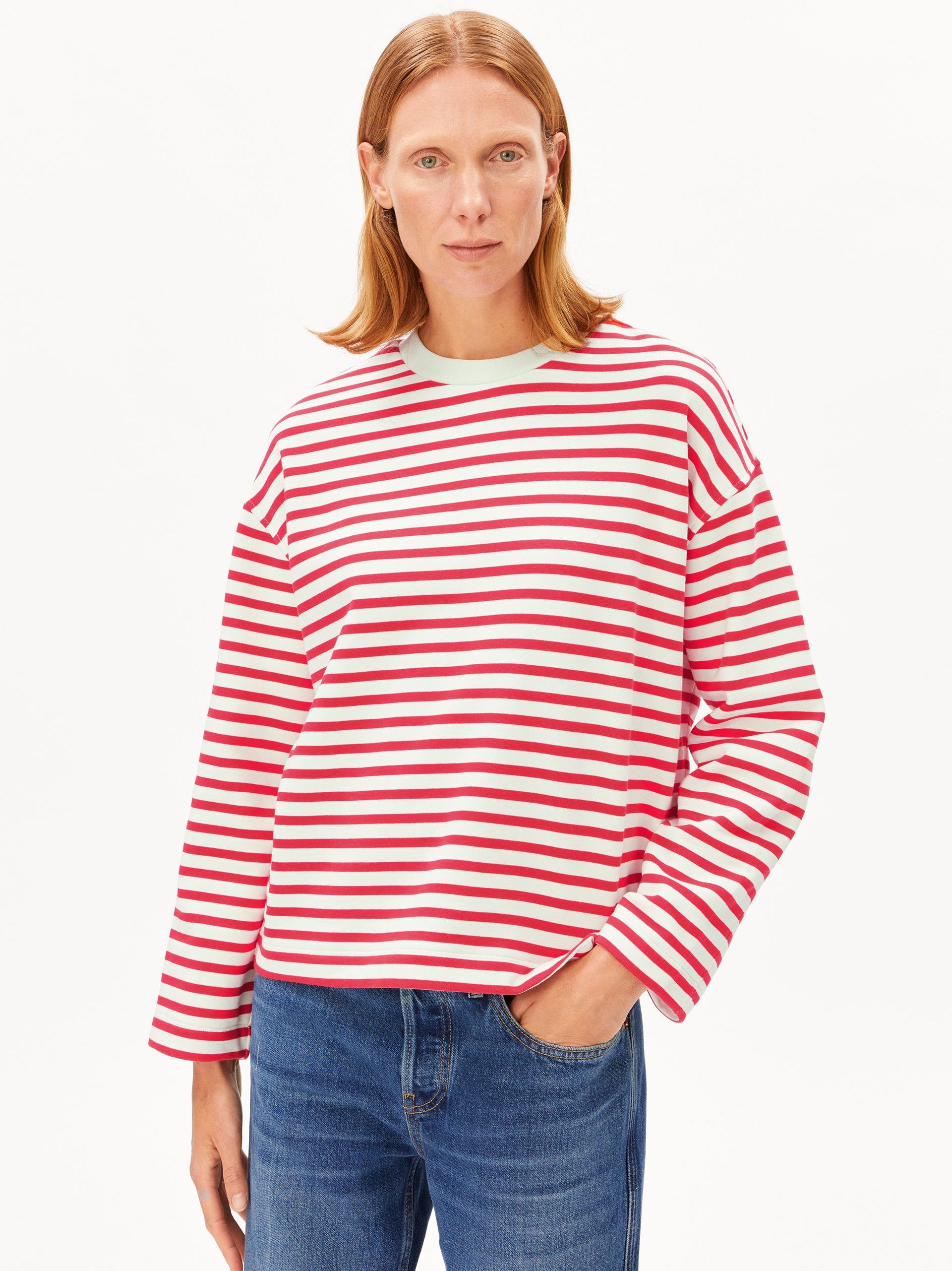 ARMEDANGELS koszulka z długim rękawem - Frankaa Marlen Stripe Kobiety Bawełna czerwony