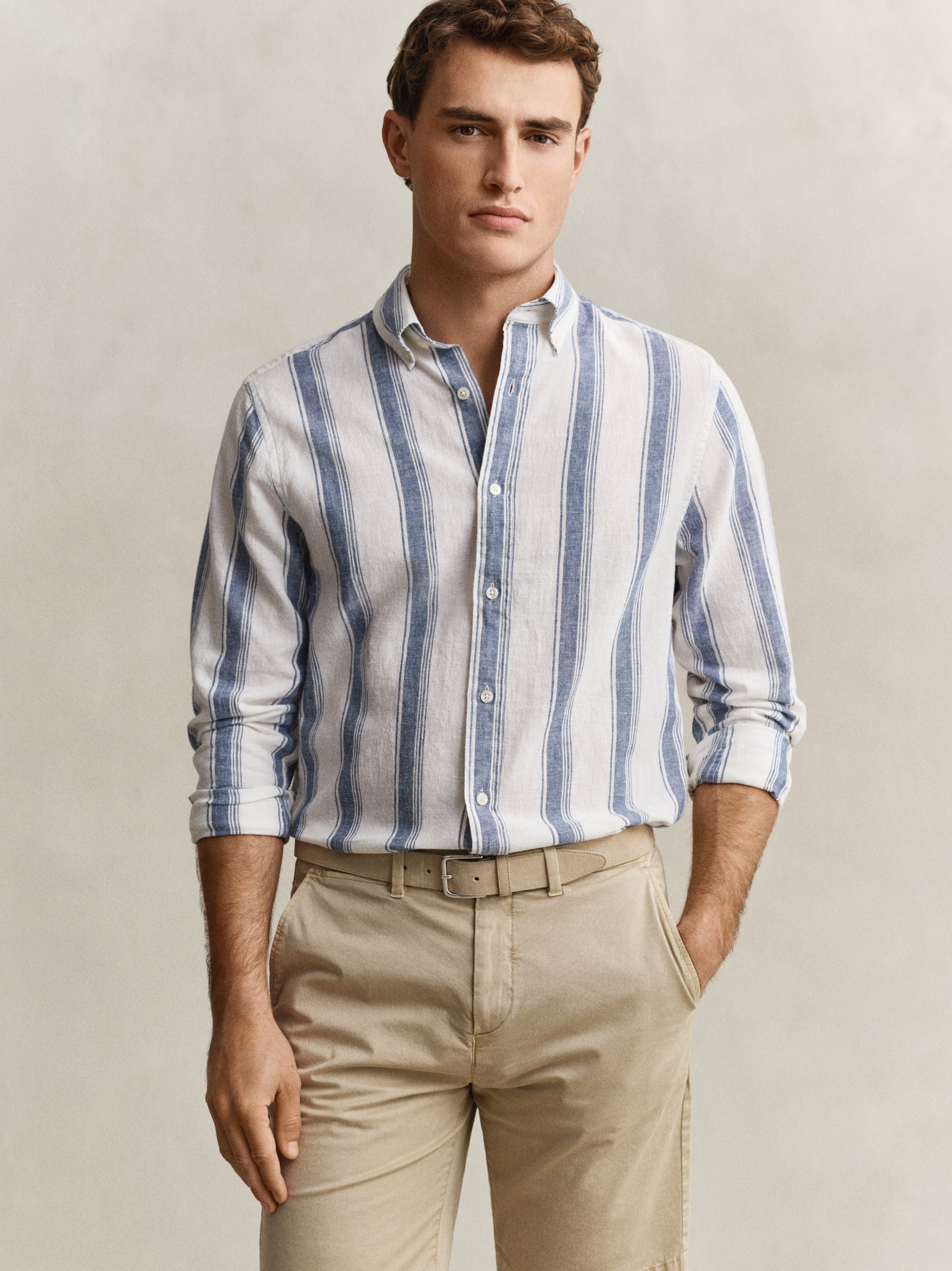 Gant koszula casual z lnem Mężczyźni Regular Fit Bawełna niebieski