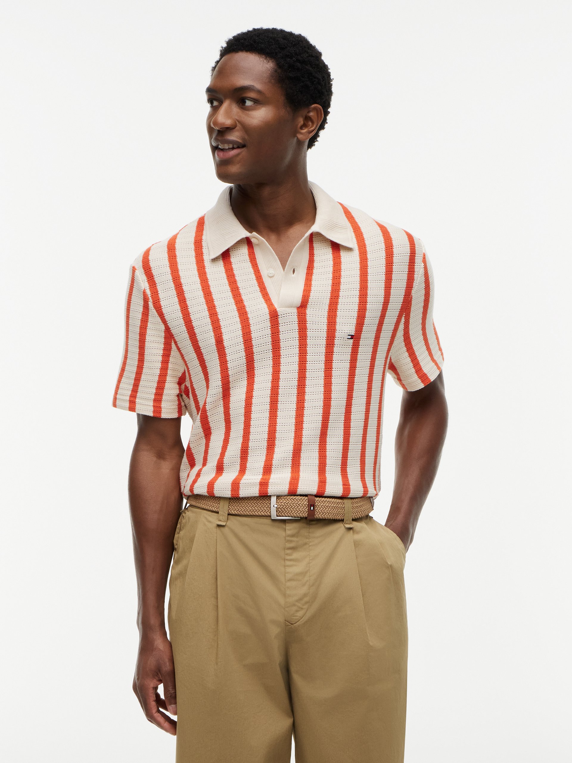 Tommy Hilfiger koszulka polo z dzianiny Mężczyźni Bawełna (100%) beżowy|pomarańczowy