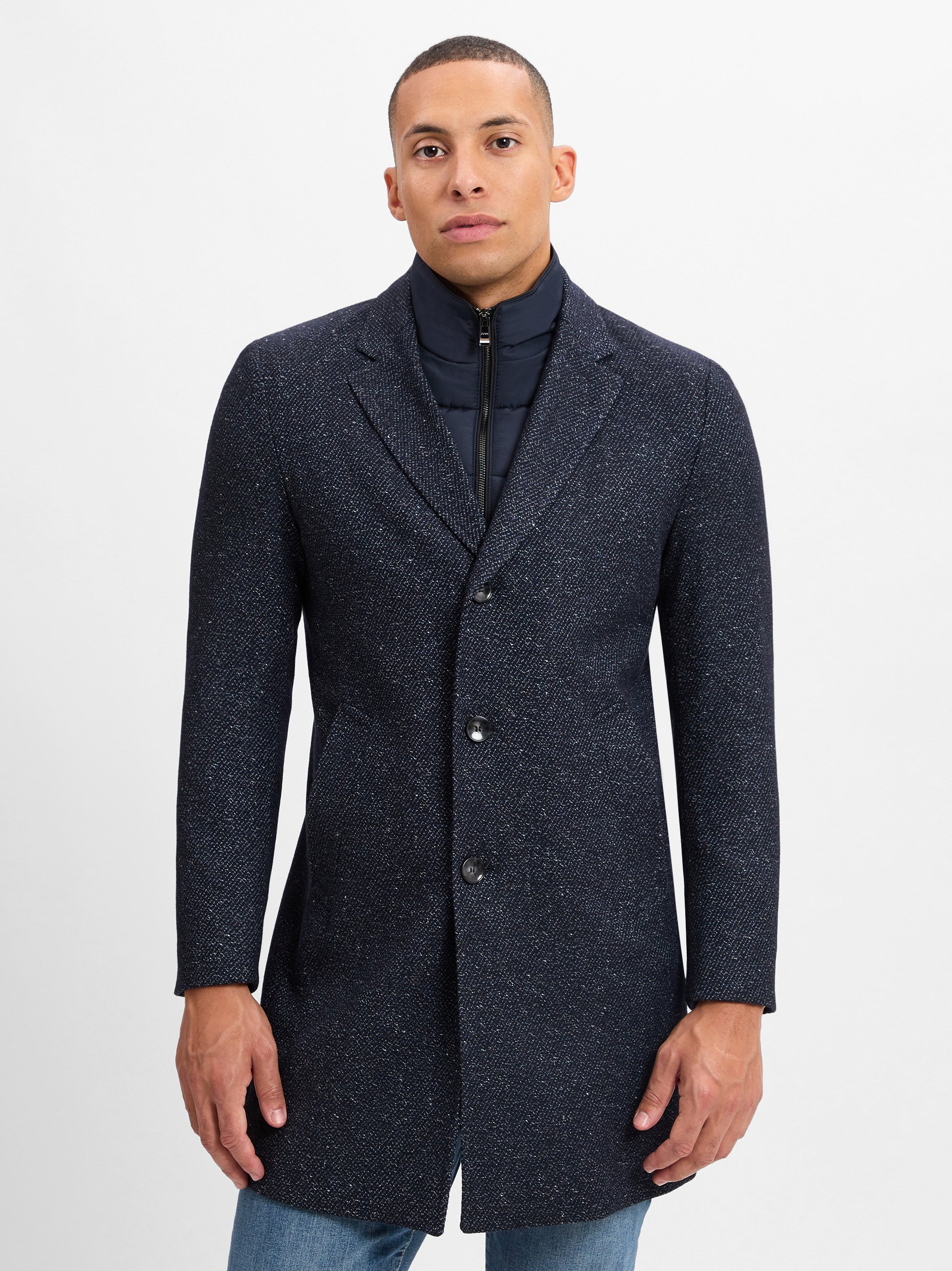 BOSS wełniany płaszcz - Hyda Mężczyźni Wełna niebieski