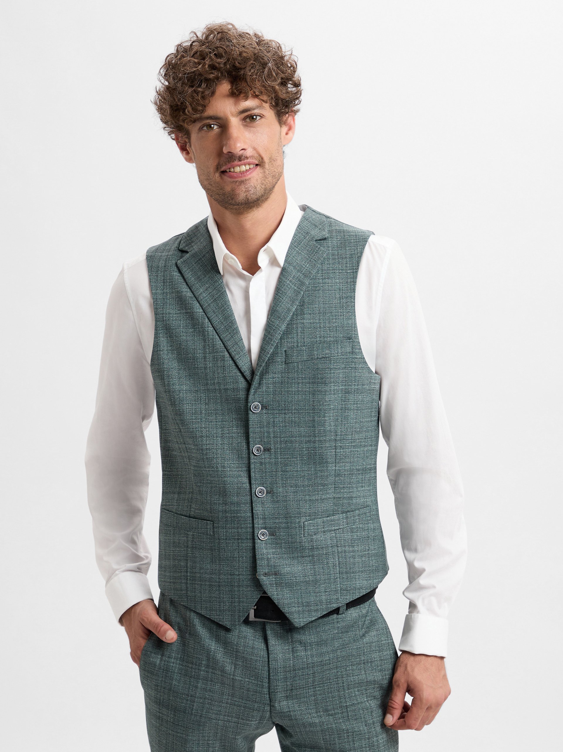 Finshley & Harding kamizelka garniturowa Mężczyźni Regular Fit zielony|szary