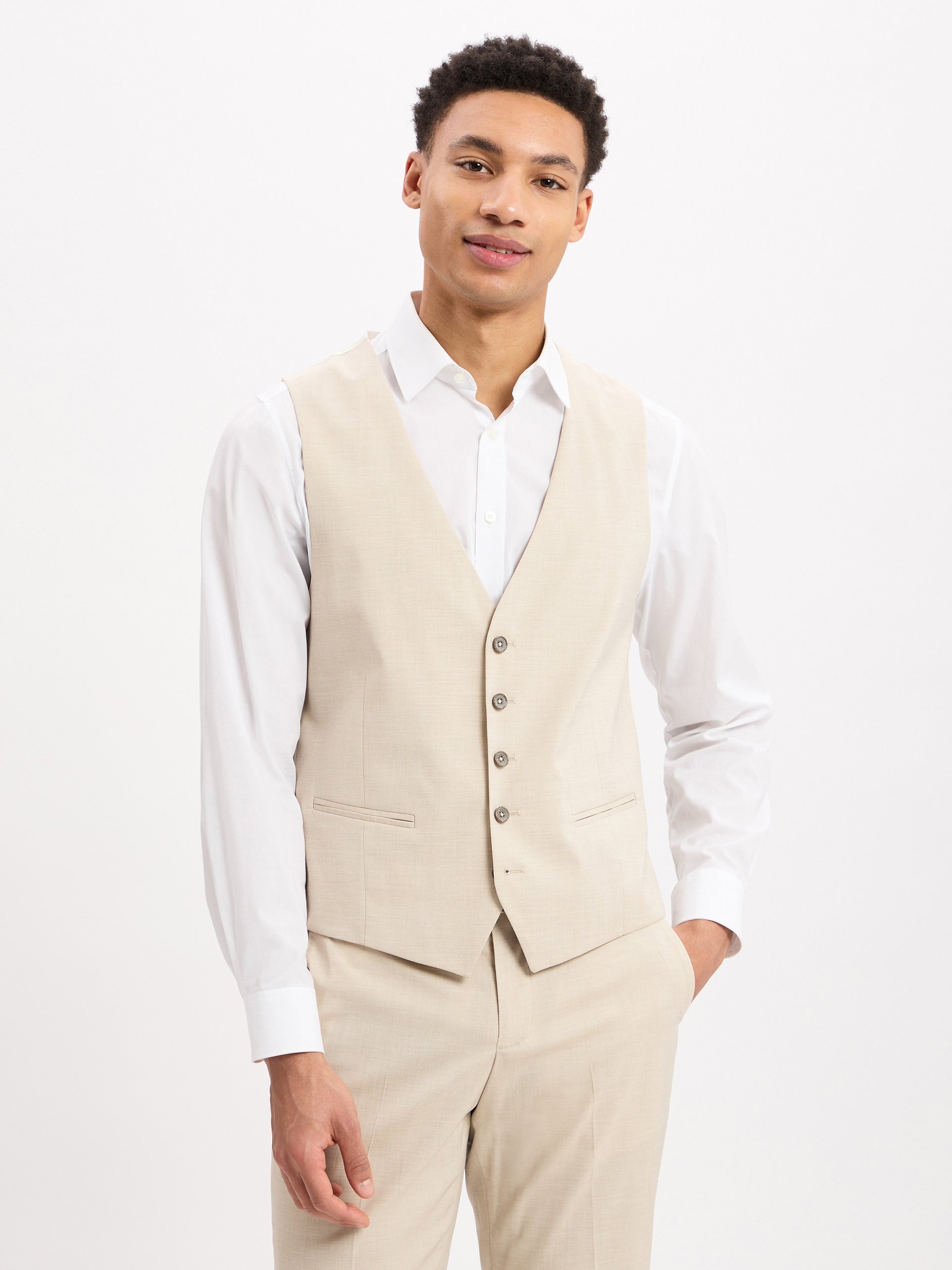 Finshley & Harding kamizelka garniturowa - Alameda Mężczyźni Slim Fit beżowy