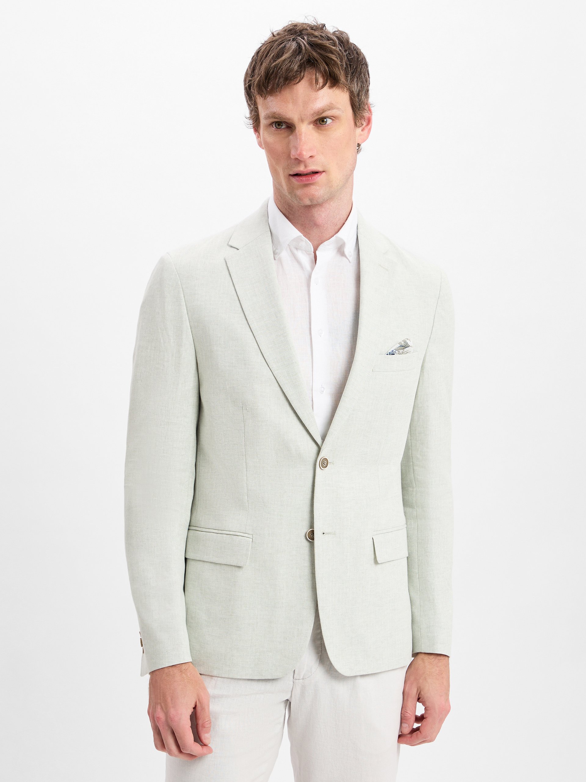 Nils Sundström Kurtka z zawartością lnu Mężczyźni Modern Fit zielony