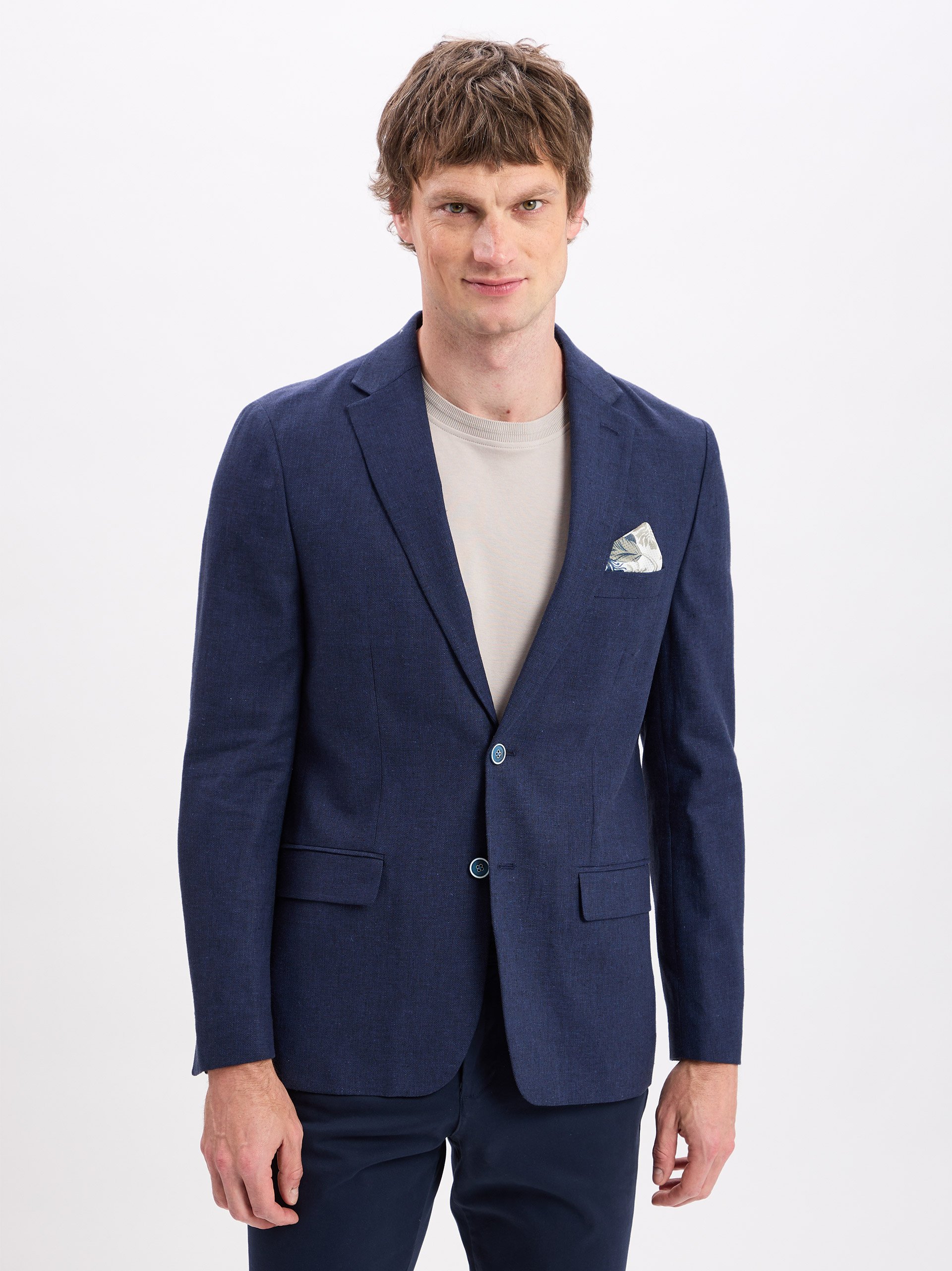 Nils Sundström Kurtka z zawartością lnu Mężczyźni Modern Fit len niebieski
