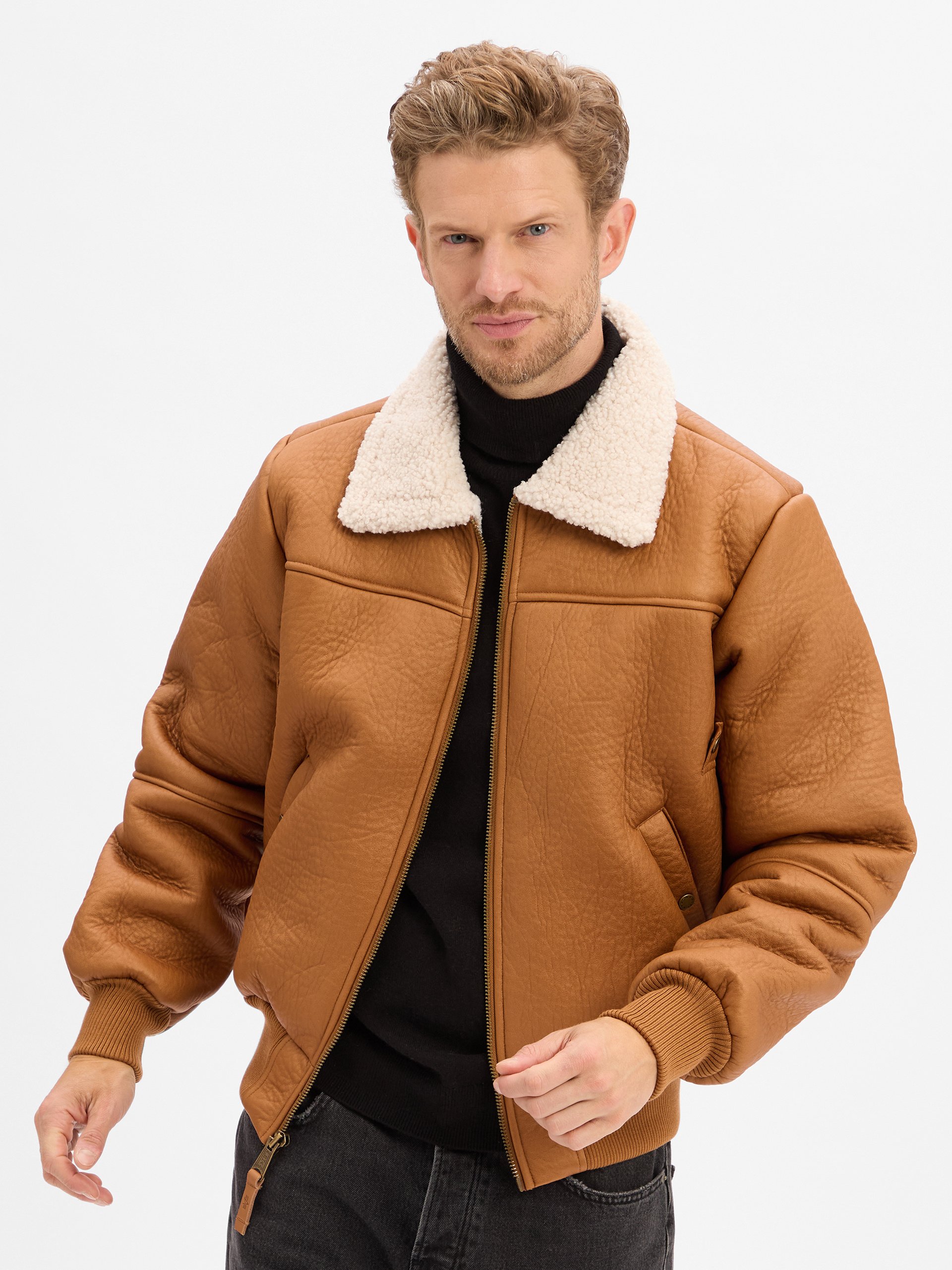 Alpha Industries kurtka z imitacji skóry Mężczyźni Sztuczne włókno brązowy