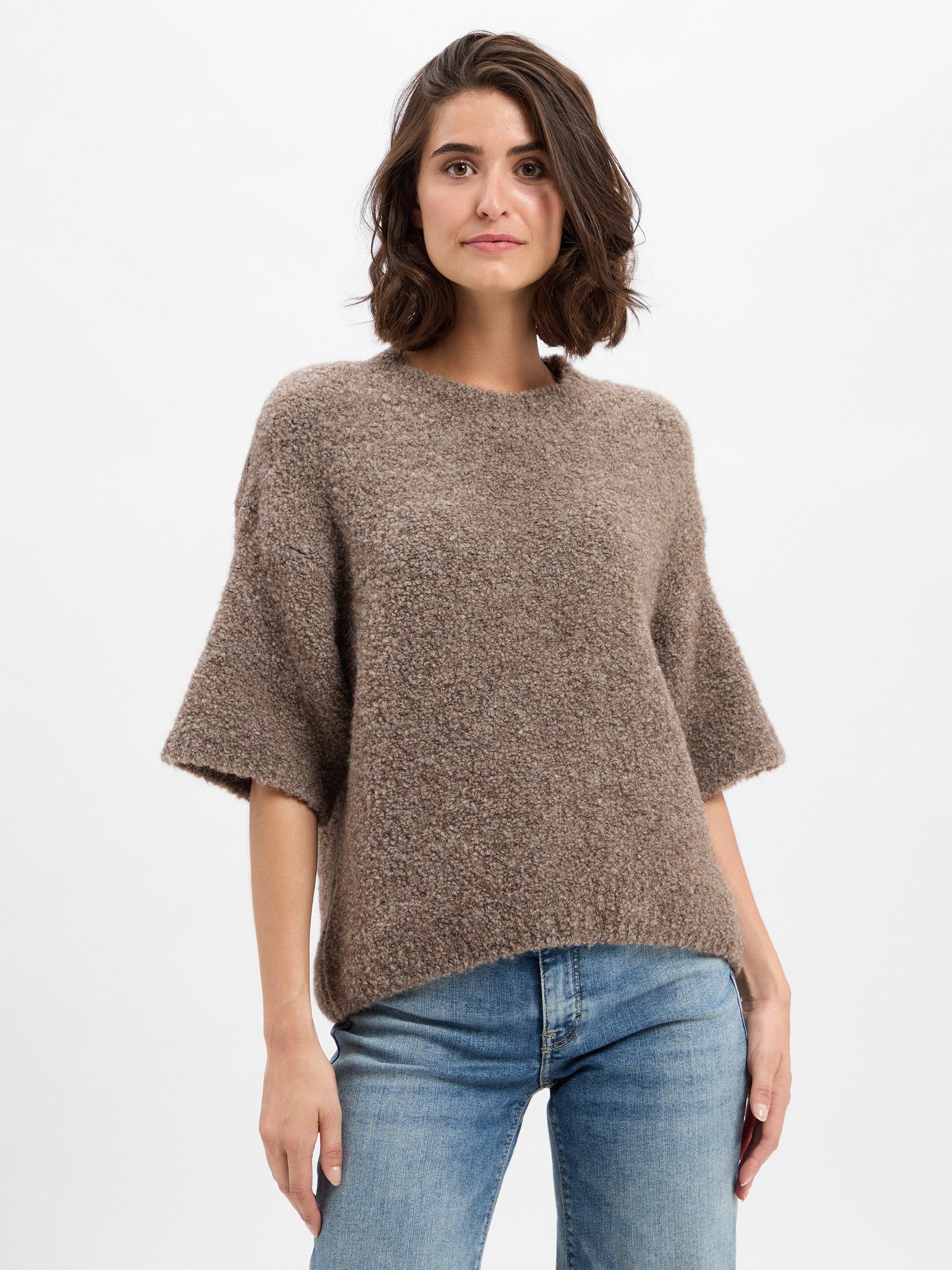 american vintage Sweter z zawartością alpaki - Zolly Kobiety Wełna beżowy|szary, XS/S