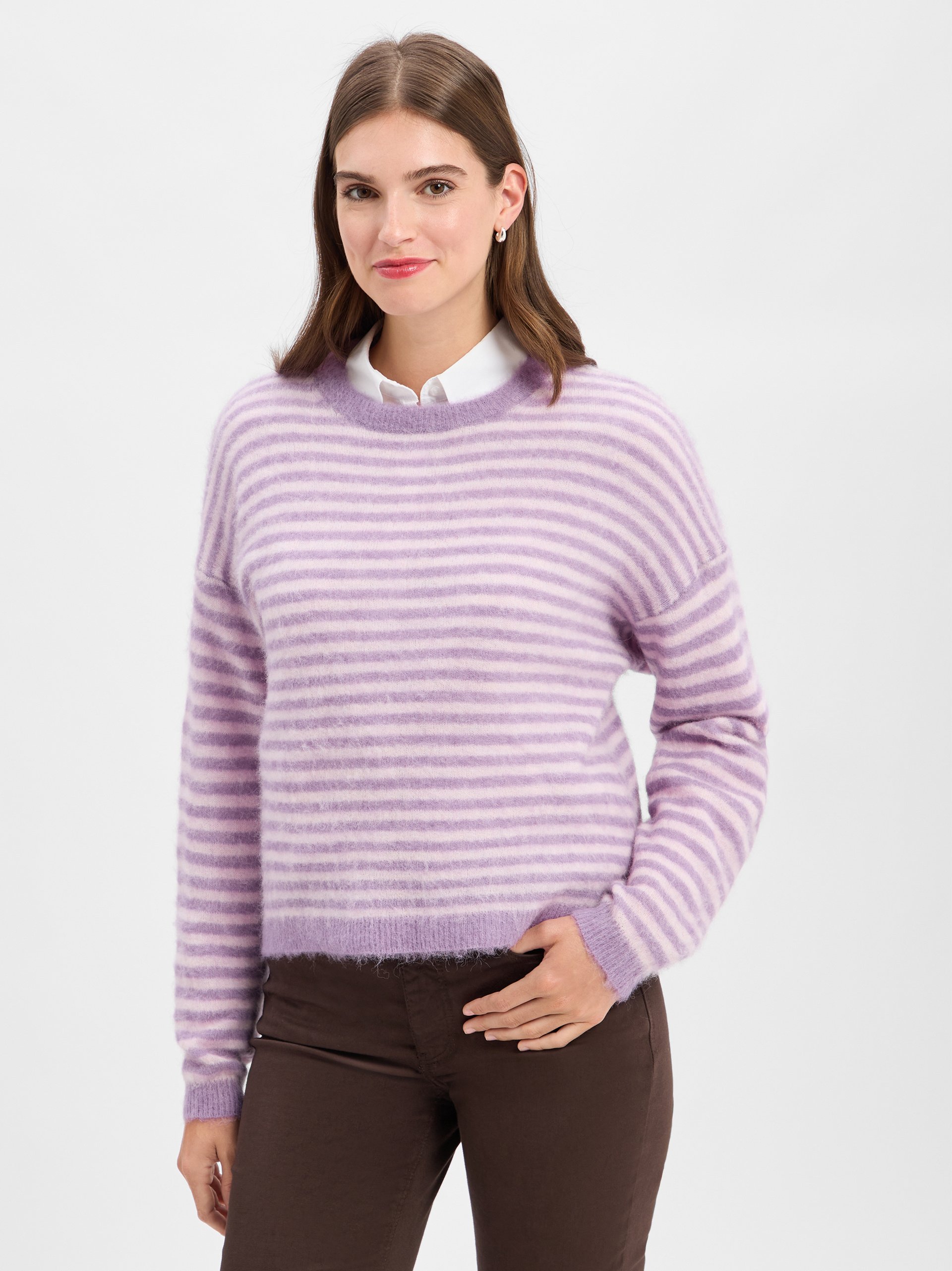 american vintage Sweter z dzianiny z zawartością alpaki - Nenybay Kobiety Wełna lila|biały