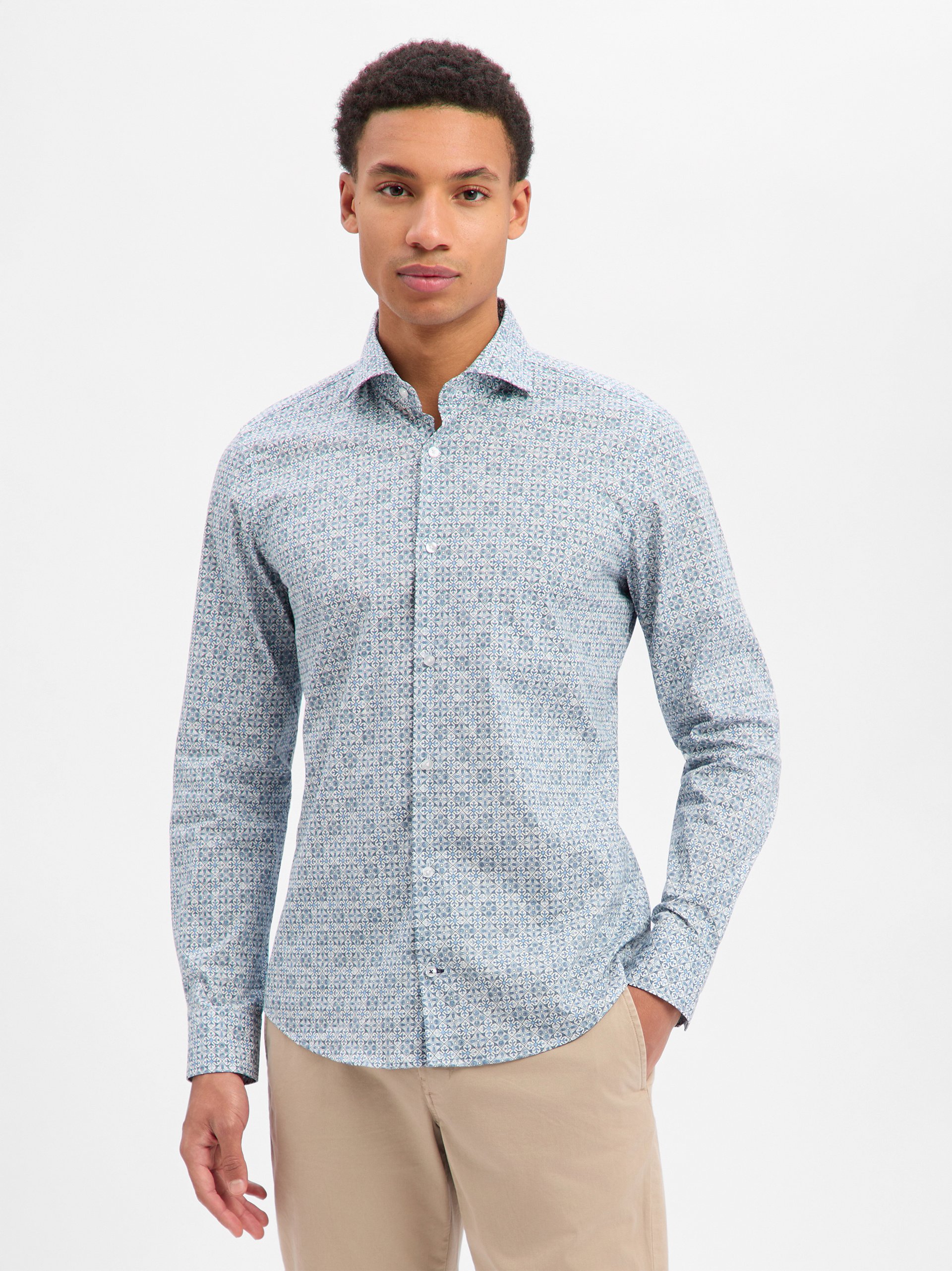 JOOP! Koszula - Pai Mężczyźni Slim Fit Bawełna biały|niebieski