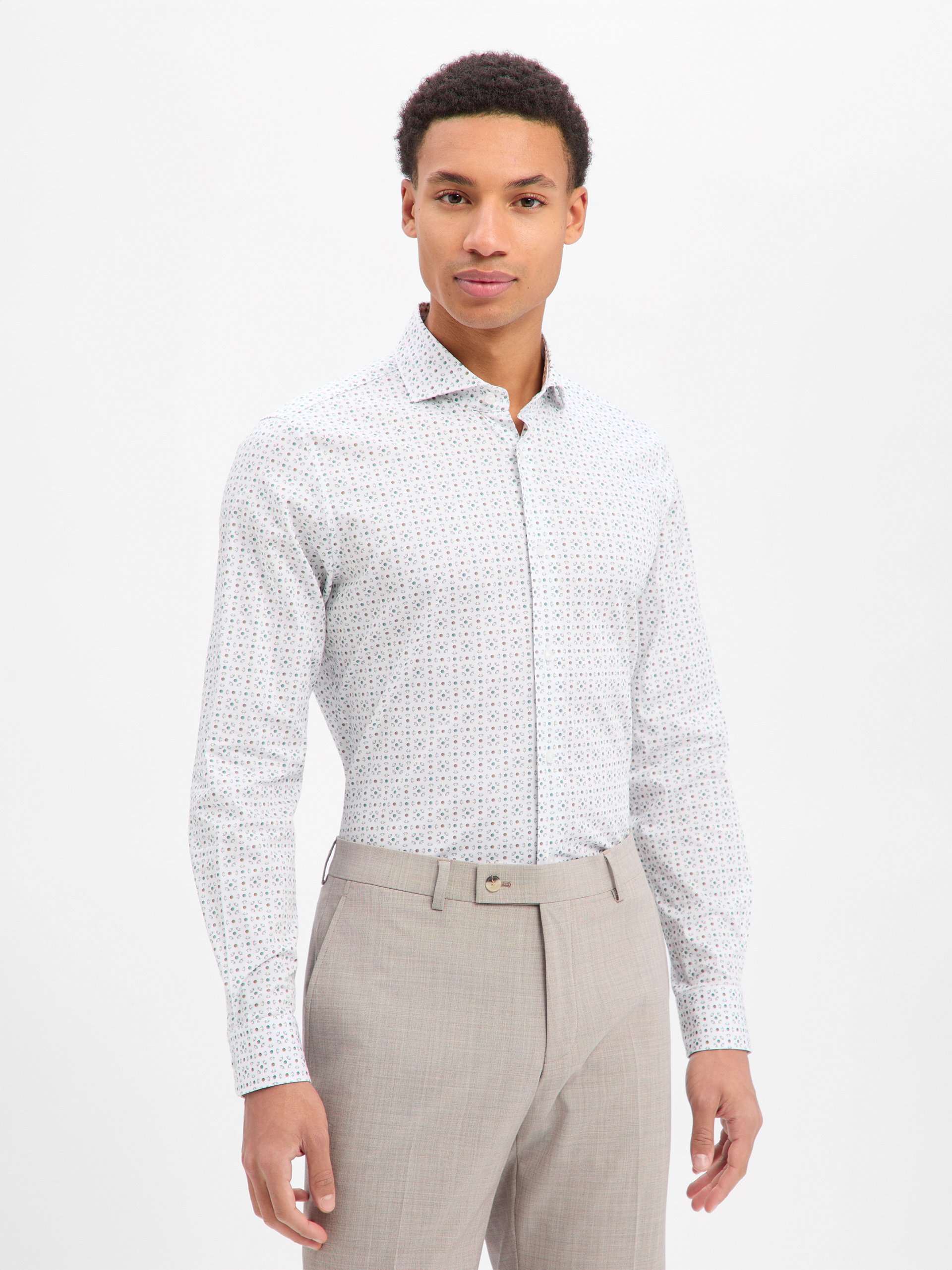 JOOP! Koszula - Pares Mężczyźni Slim Fit Bawełna biały|zielony|beżowy