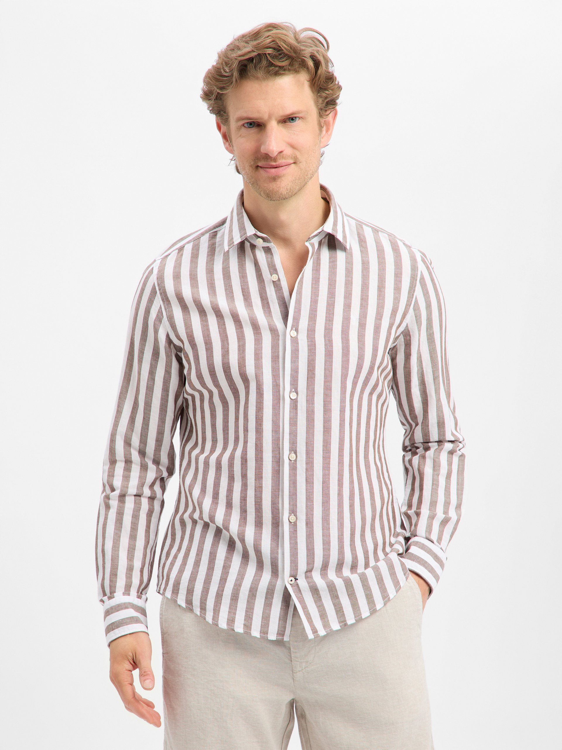 JOOP! koszula casual z zawartością lnu - Pit1 Mężczyźni Slim Fit len brązowy