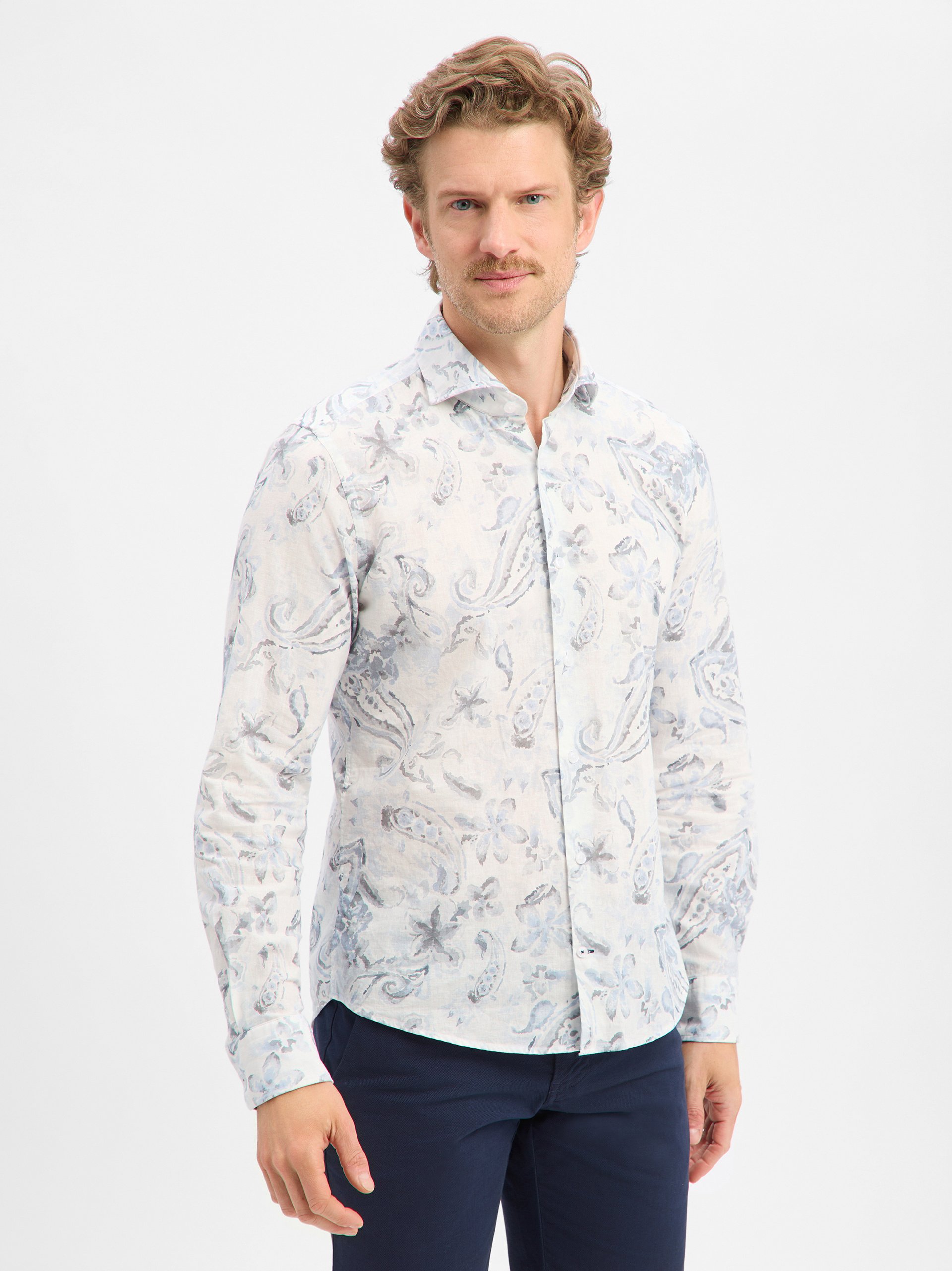 JOOP! Koszula z zawartością lnu - Pai Mężczyźni Slim Fit Bawełna szary